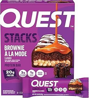 Nutrition Stacks Protein Bars, Brownie a la Mode Flavor, 20g Protein, 3g Net Carbs, 1g Sugar, High Fiber, Low Sugar, Gluten Free, 4 Count