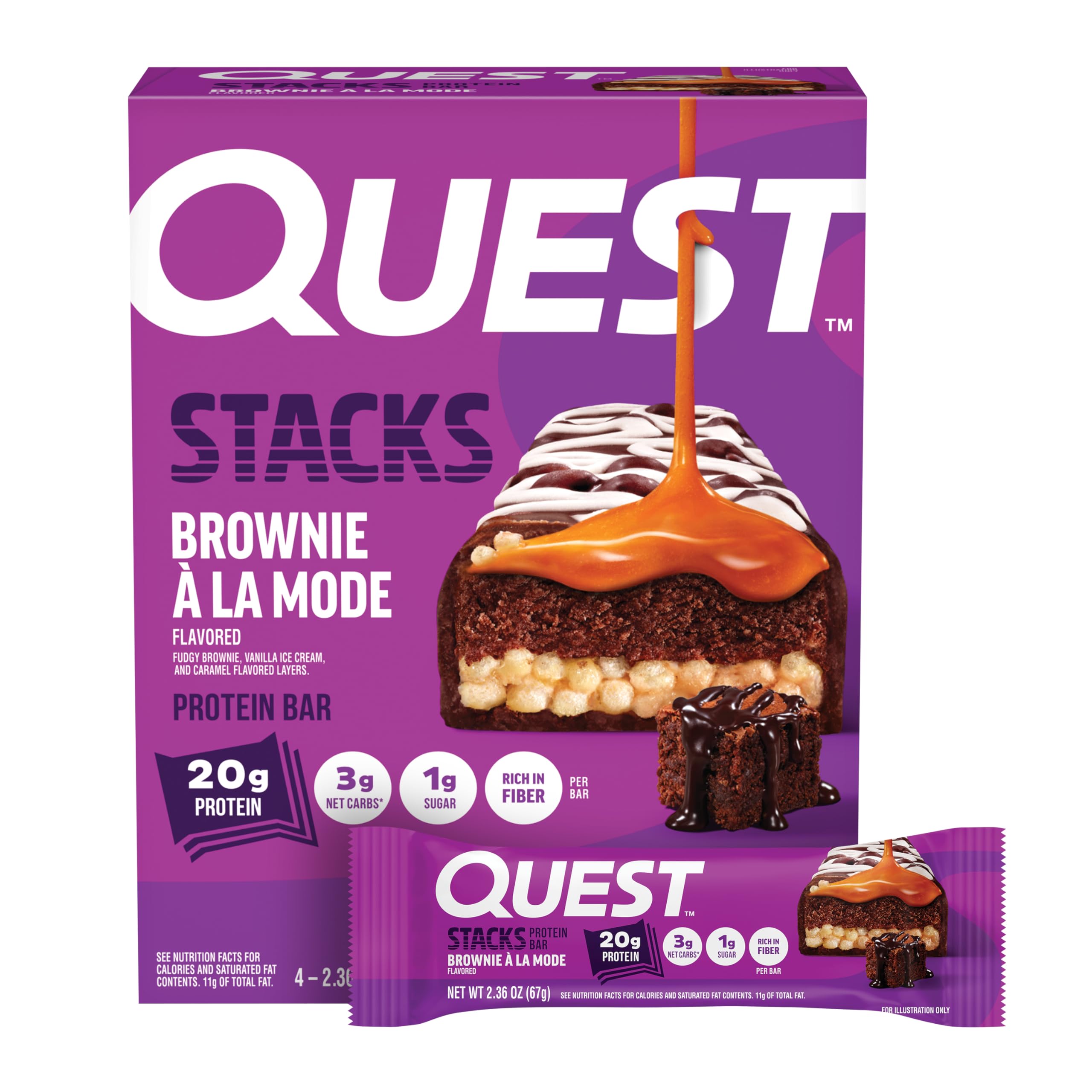 Quest Nutrition Stacks Protein Bars, Brownie a la Mode Flavor, 20g Protein, 3g Net Carbs, 1g Sugar, High Fiber, Low Sugar, Gluten Free, 12 Count — Amazon image 9