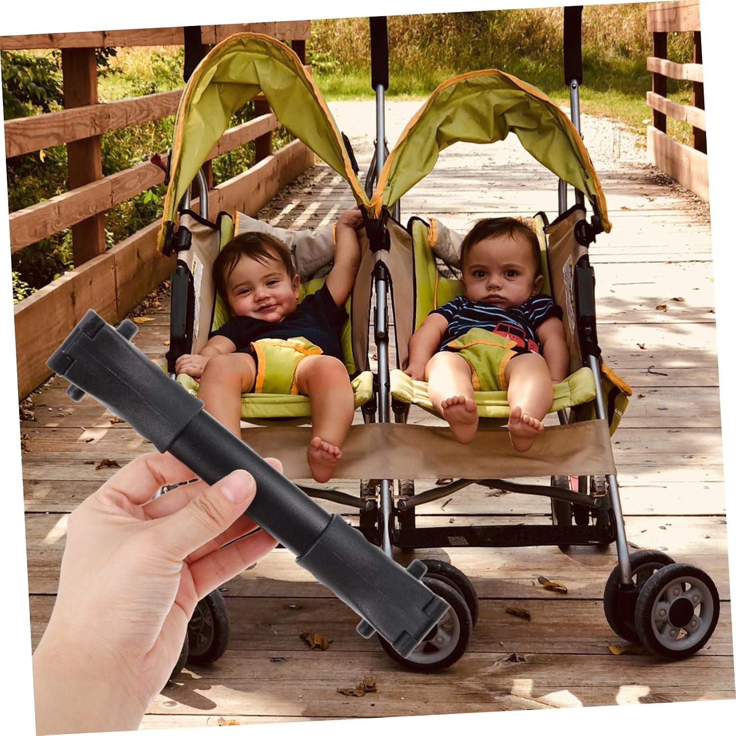 Garneck Twin Stroller Connector Adjustable Pushchair Connectors for Siblings Secure Design Easy Detachment Compatible Double Strollers