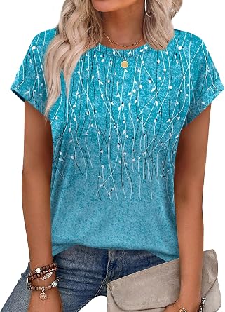 Alaroo Womens Summer Tops Short Sleeve Shirts Crew Neck Cute Trendy Tunic Blouses S-3XL