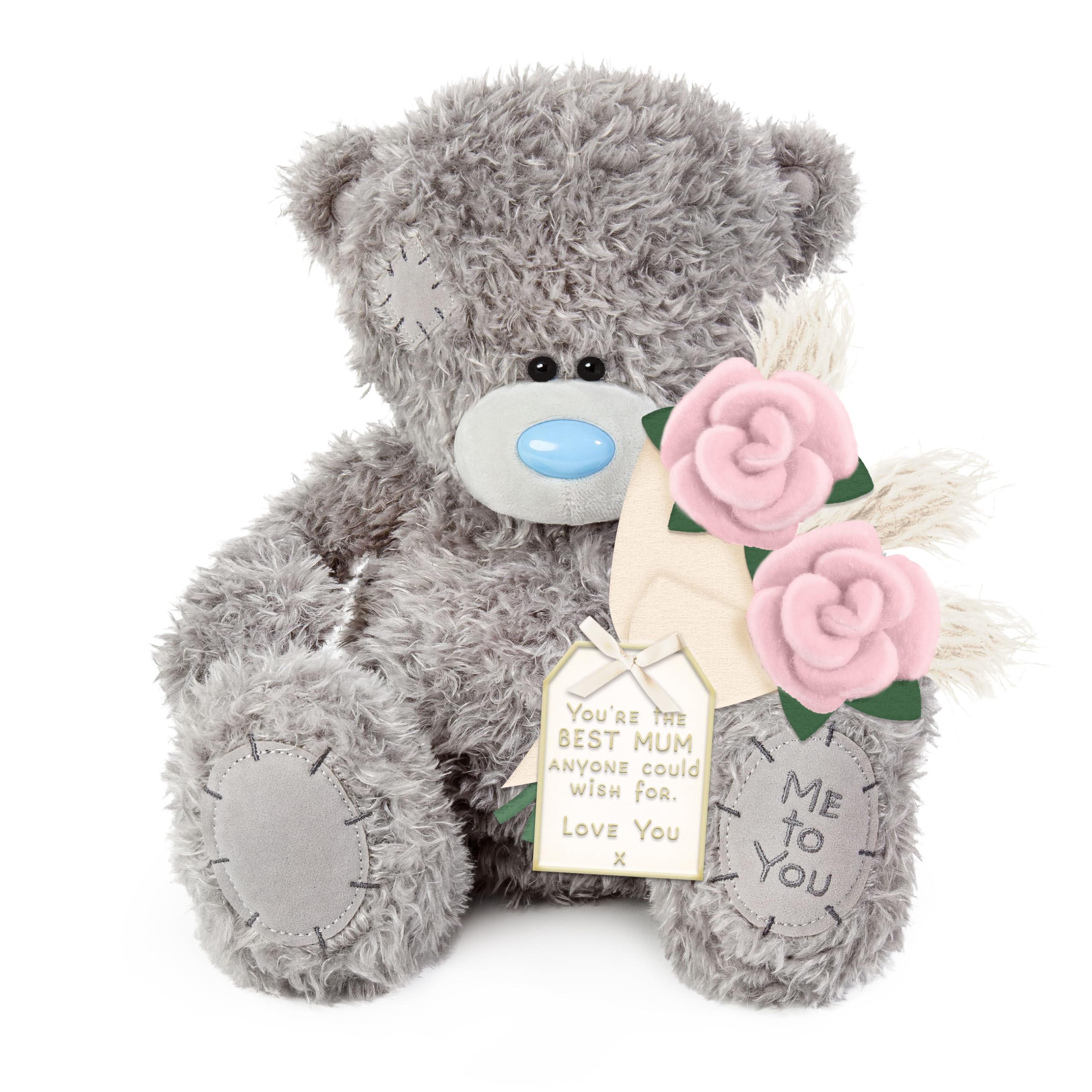 Me to You Tatty Teddy Large Luxury 'Best Mum' Plush Bear With Velvet Flowers 27cm High - Official Mother's Day Collection