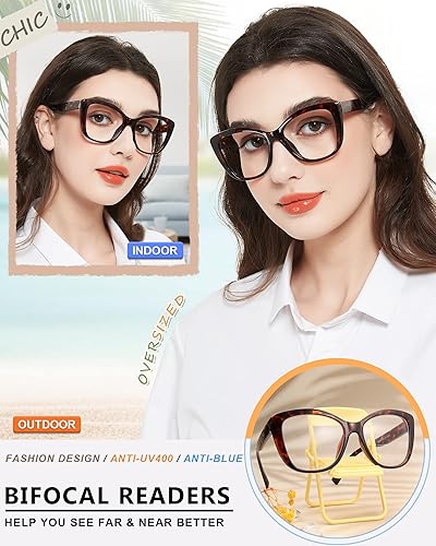 Miniatura 2 de MARE AZZURO Lentes de lectura bifocales grandes para mujer, con bloqueo de luz azul, 1.0 1.25 1.5 1.75 2.0 2.25 2.5 2.75 3.0 3.5