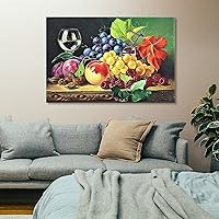 Vista 7 de Arte de pared vintage con imágenes de vino, obras de arte de vino y frutas, pintura al óleo sobre lienzo para comedor, pinturas de pared, lienzo Sin
