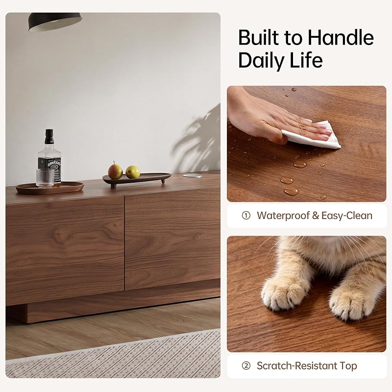 80" Modern TV Stand for Living Room, Long Low Profile TV Stand, Walnut Wood image 4