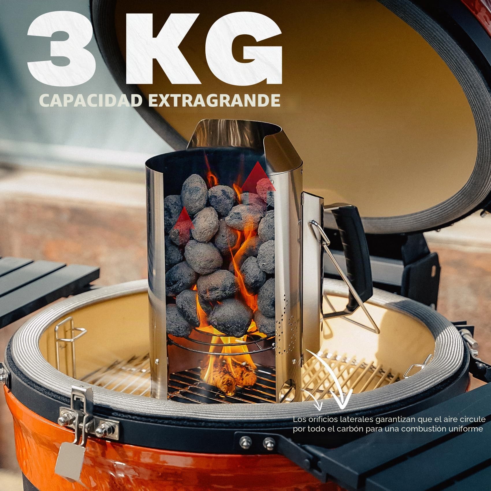 onlyfire Chimenea Encendido Barbacoa, Chimenea Barbacoa Acero Inoxidable, Extra Grande Encendedor Barbacoa Arranque Rápido, Encendedor Carbon para Barbacoa de Carbón, Briquetas