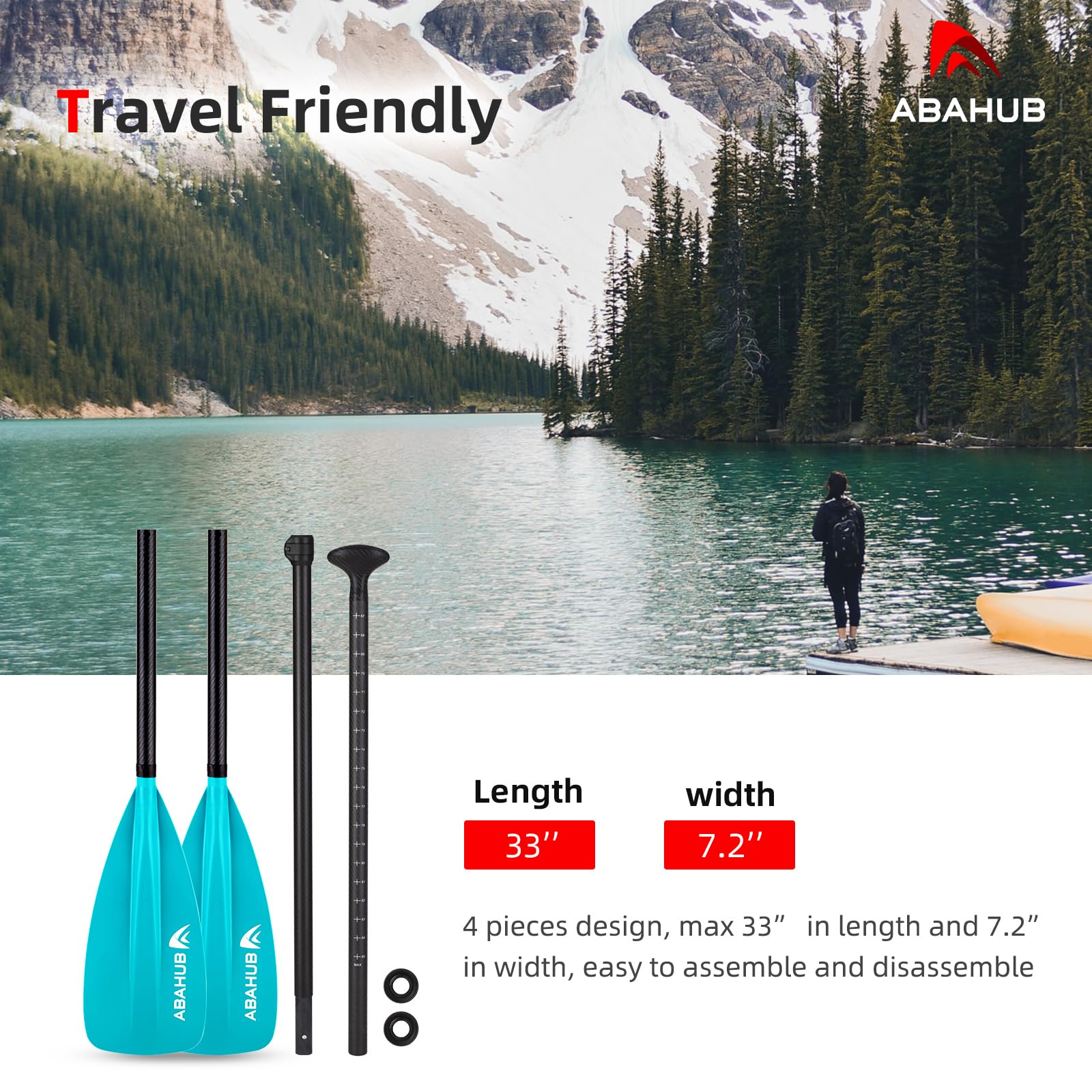 Abahub Pagaia SUP Kayak Carbonio 2 in 1 Pagaia Remi Regolabile Paddle Timone Leggero per Stand up Paddleboard, Albero in Carbonio Nero/Blu/Verde/Grigio/Arancione/Rossa in Plastica Nylon Lama