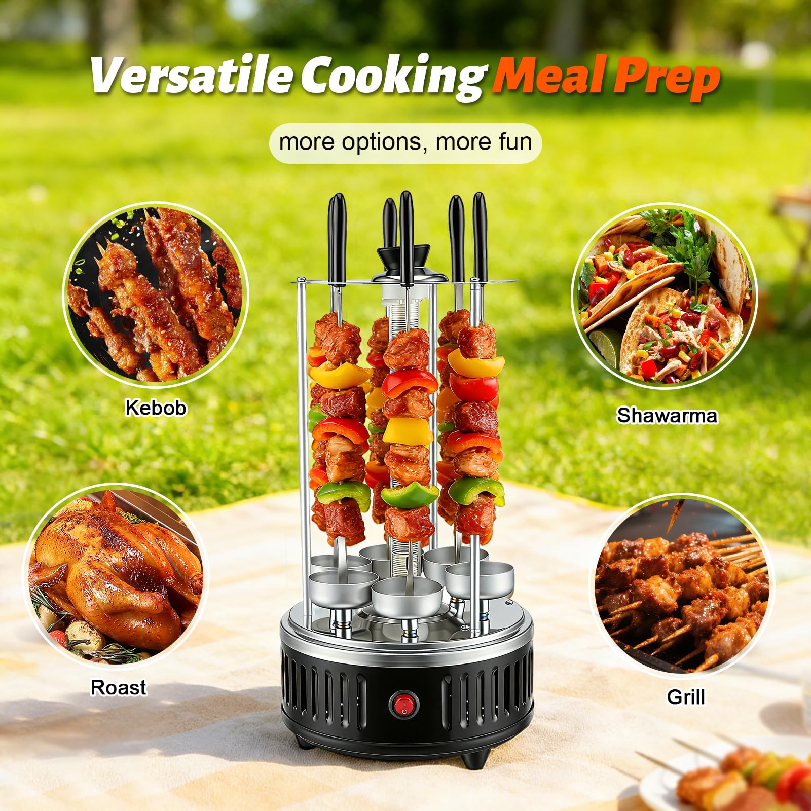 Barbecue de Table Électrique Vertical en Acier Inoxydable, Grill à Brochettes avec 12 Broches et 2 Éléments Chauffants en Verre, 1000W Barbecue Intérieur sans Fumée pour Maison Balcon Jardin