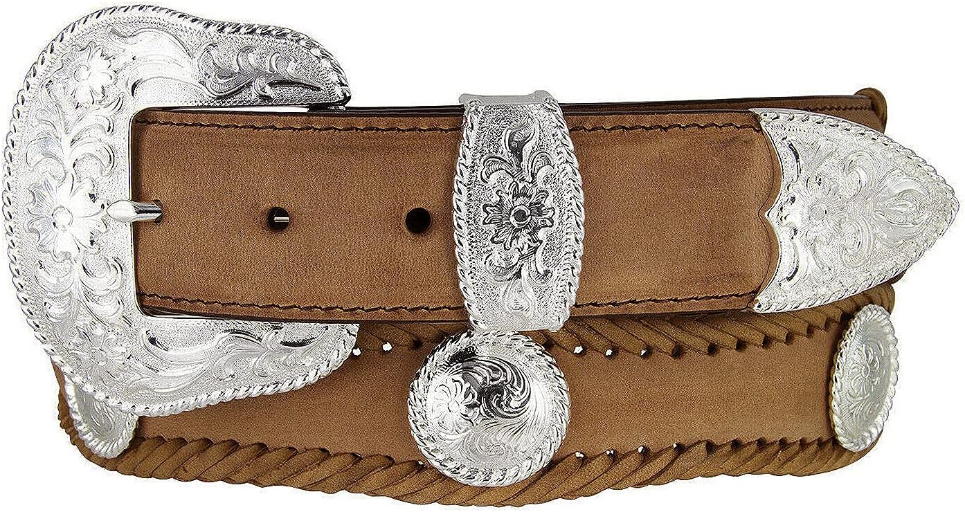 Belts.com Western Walking Liberty/Gold Cross/Berry Conchos Crazy Horse Scalloped Genuine Leather Belt 1-1/2"(38mm) Wide