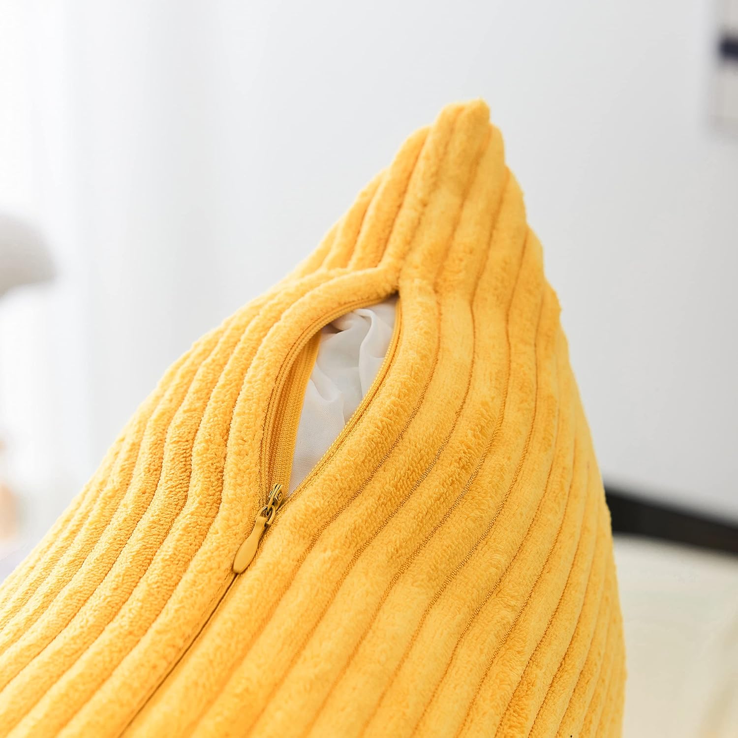 Home Brilliant Mustard Yellow Throw Pillow Cover 18x18 Decorative Plush Corduroy Striped Spring Decor Throw Pillow Cushion Cover for Couch Bed Decor, 18 x 18 (45x45), Sunflower Yellow - Image 4