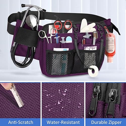 Miniatura 9 de SITHON Riñonera de enfermera con soporte para cinta, múltiples compartimentos, bolsillo para equipo médico, bolsa de cinturón organizador de