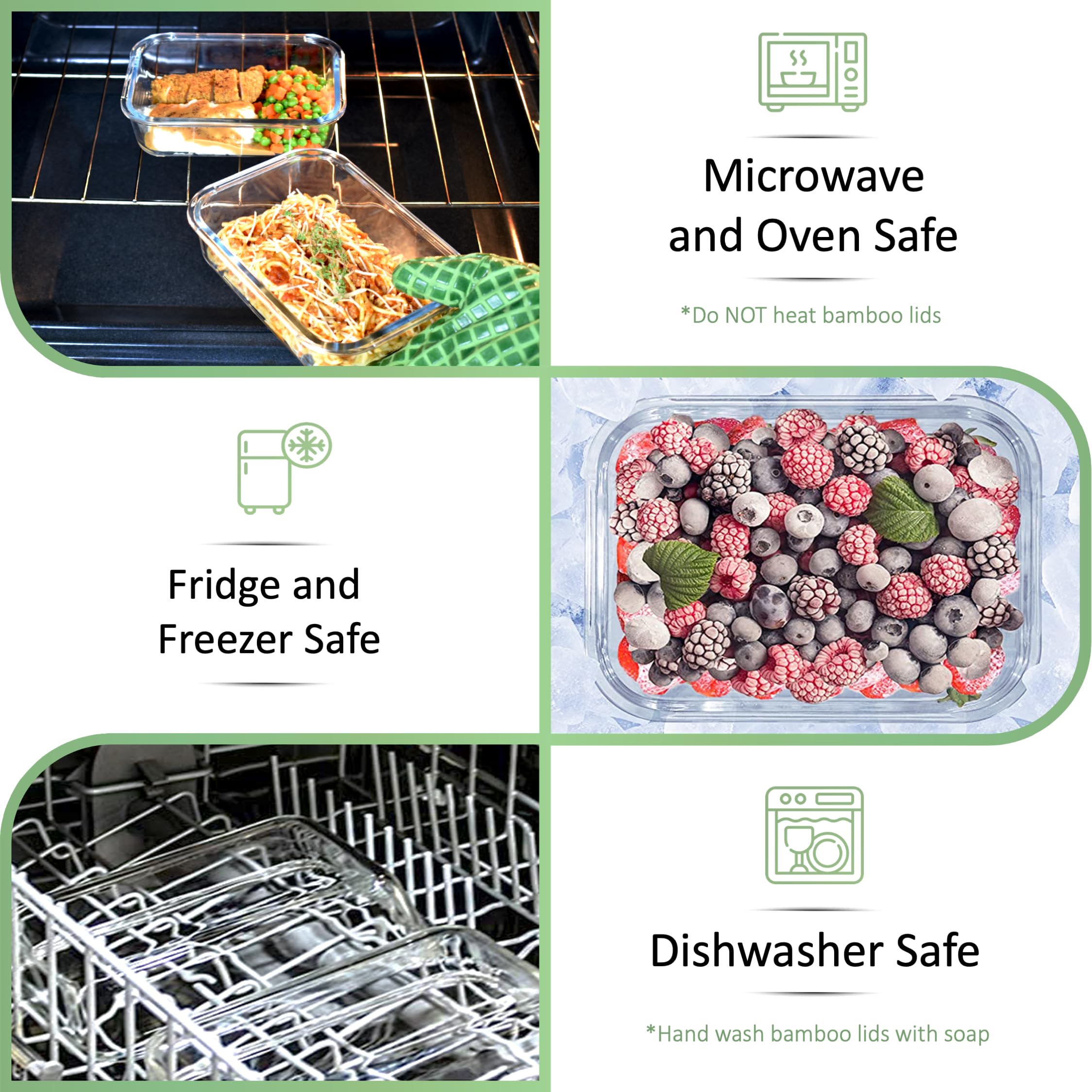 EcoPreps Glasbehälter mit Bambusdeckel (3er-Pack) – 100% plastikfrei, umweltfreundliche Lunchbehälter, Bambusdeckel-Aufbewahrungsbehälter-Set – mikrowellengeeignetes Glas-Frischhaltedosen-Set