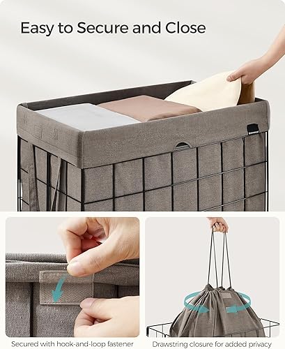 Miniatura 4 de SONGMICS Cesta para la ropa sucia, 29 galones (110 litros), cesta de ropa plegable, forro extraíble y lavable, marco de alambre de metal, para