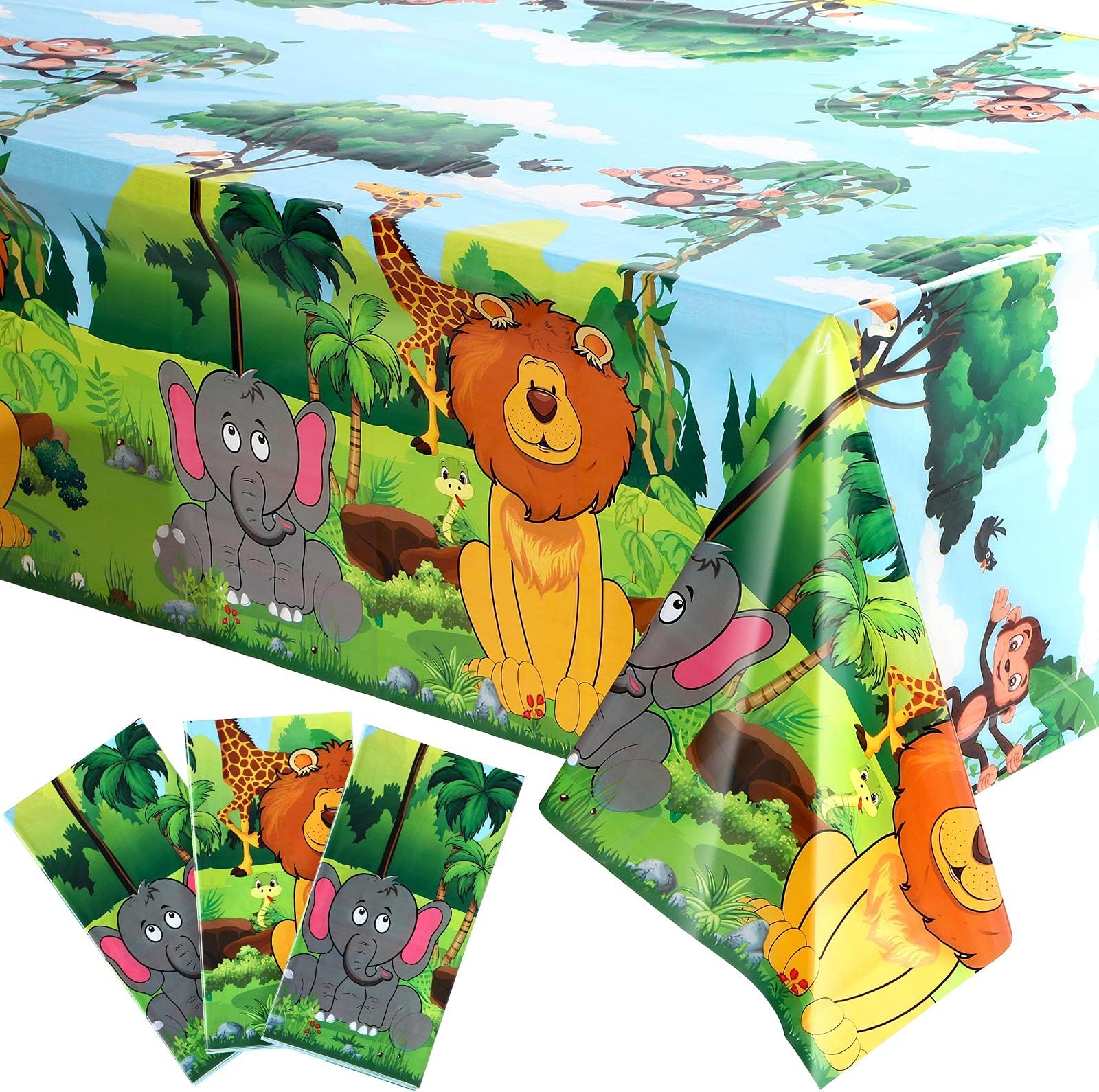 Tatuo 3 Pcs Jungle Animal Party Tablecloth 54 x 108 Inch Safari Animals Table Cover Plastic Zoo Jungle Wild Creatures Printed Disposable Tablecloth for Baby Shower Decorations Birthday Party Supplies