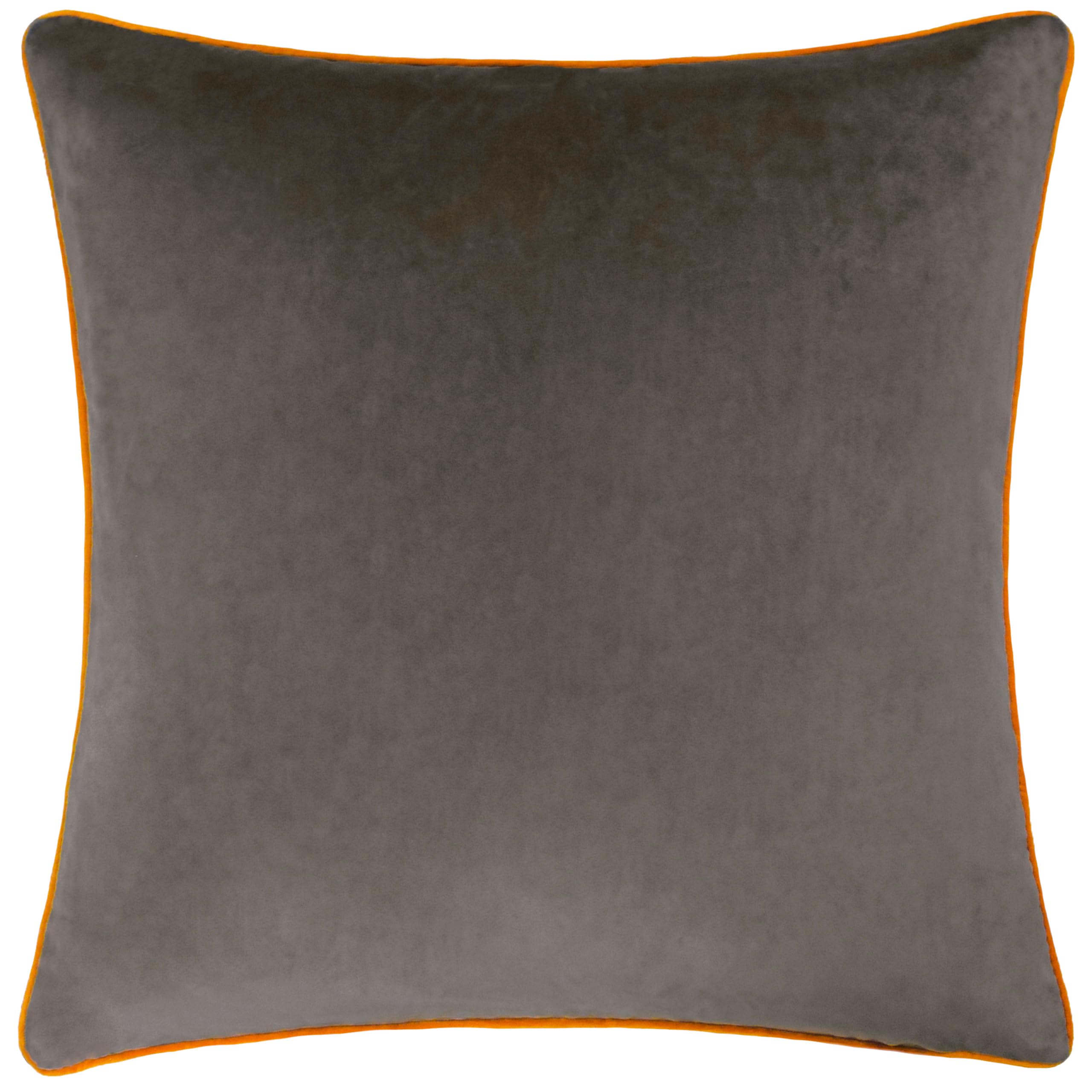 furn. Meridian Cushion Cover – Luxury Contrast Piped Velvet Decorative Case (Mocha/Pumpkin - 45x45cm)