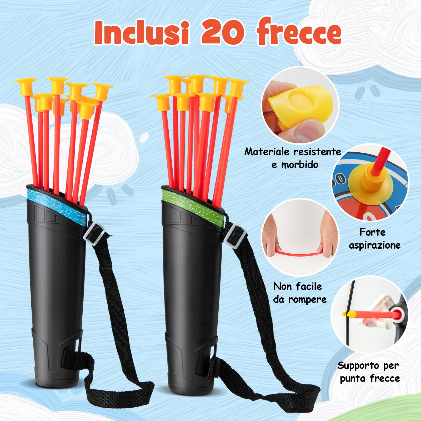 COSTWAY Set di 2 Archi e Frecce LED per Bambini con 20 Frecce a Ventosa