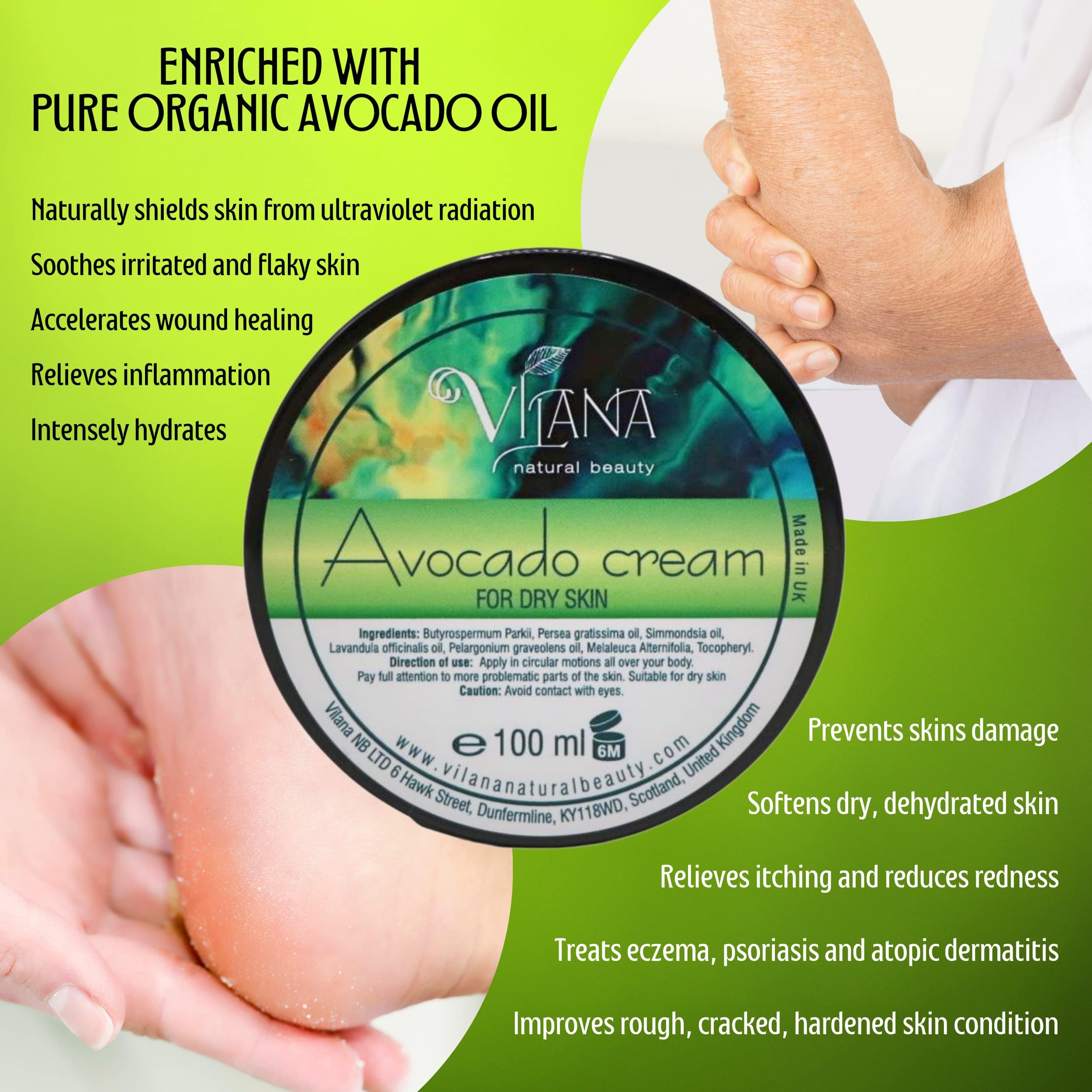 Vilana Avocado Cream for Dry Skin 100% Natural Vegan Body Cream, Sulphate-Free Body Lotion - Image 4