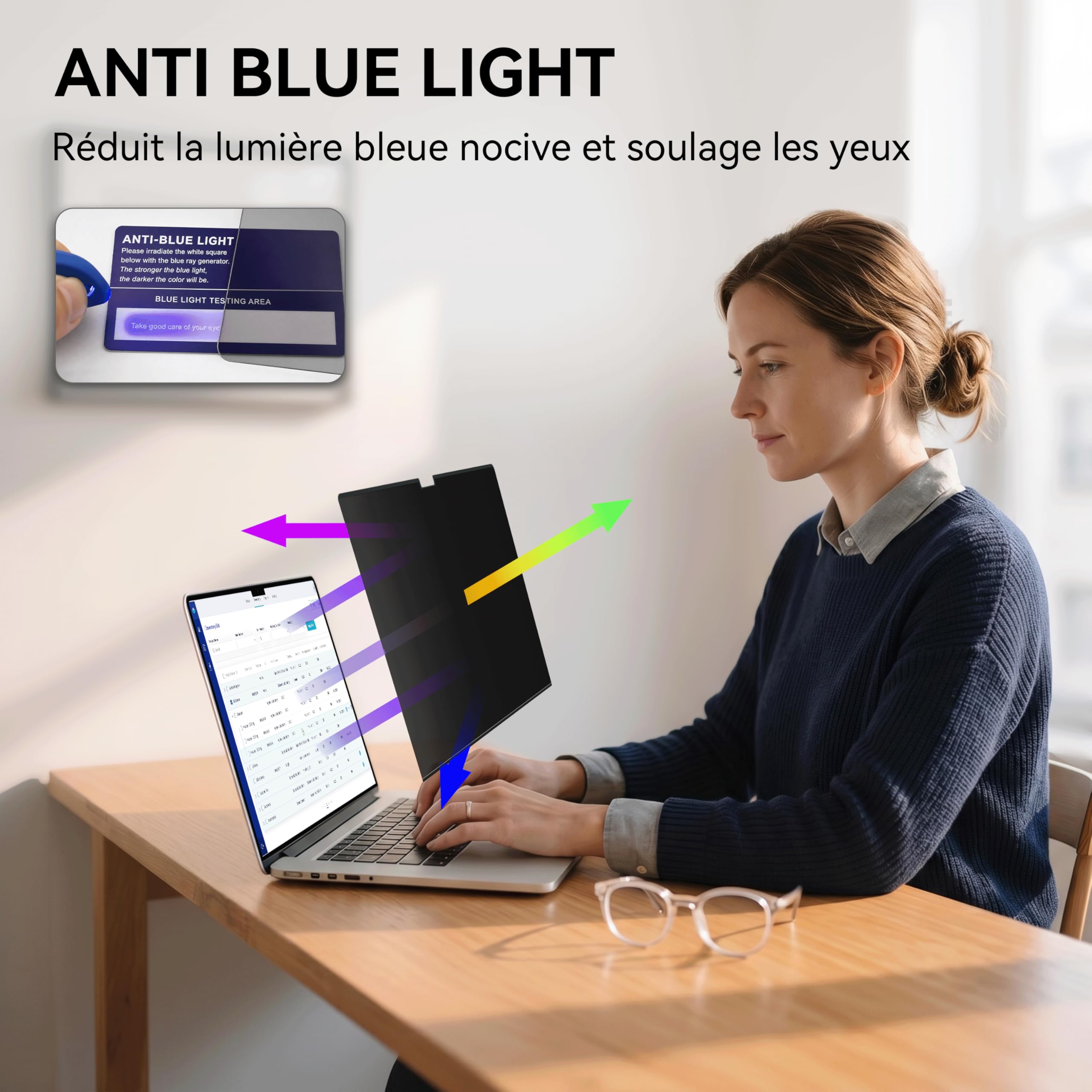 Magnétique Filtre Confidentialité Protection Écran pour Macbook Air 13,6/13 Pouces (2022-2026, M2, M3, M4, M5), Amovible Anti Espion Lumière Bleue Protege Ecran Film