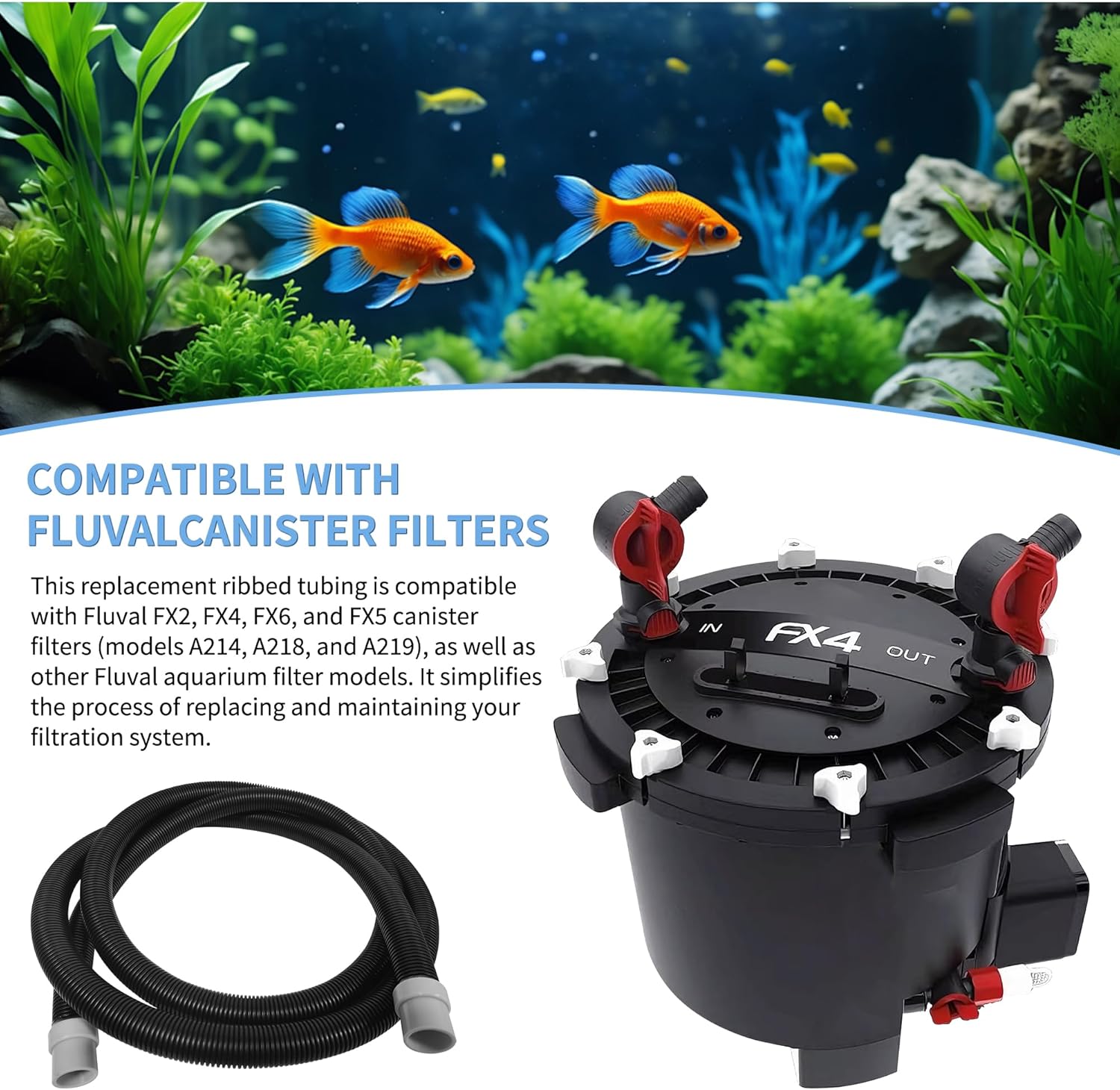 A20236 Ribbed Hosing for Fluval FX2/FX4/FX6 Canister Filters (A214, A218 and A219), Replacement for Fluval Aquarium Filter, 8.75 Ft Hose - Suitable for Freshwater and Saltwater Aquariums