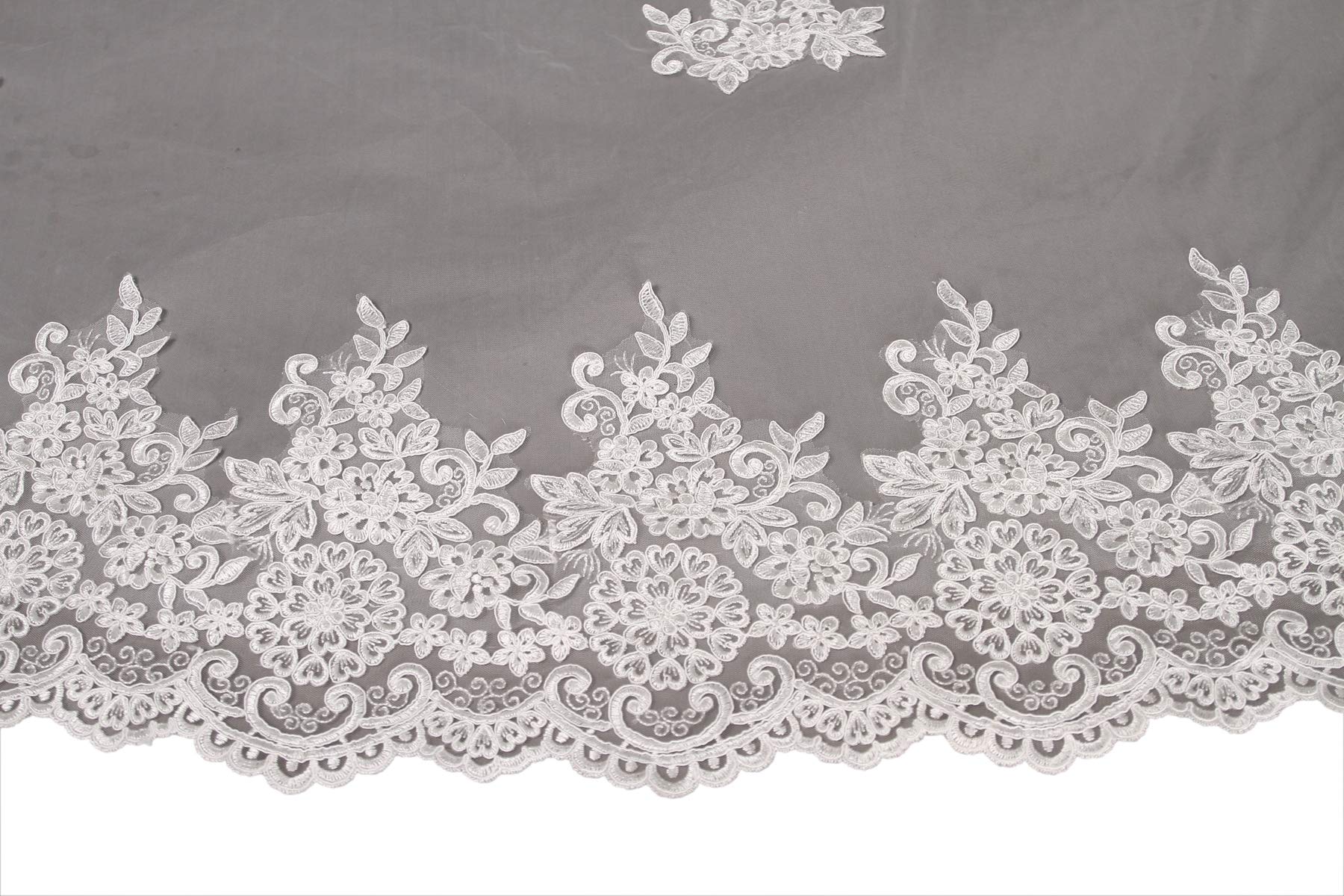 Velo de Novia Boda Largo Blanco Marfil Retro Encaje Bordado Borde 2 Capa Suave Tul Con Metal Peine 4m