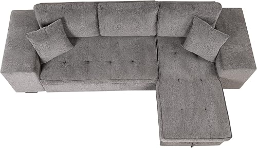 Miniatura 9 de Sofá cama modular modular modular en forma de L convertible de 3 plazas con diván de almacenamiento y 2 taburetes, juego de muebles reversibles para