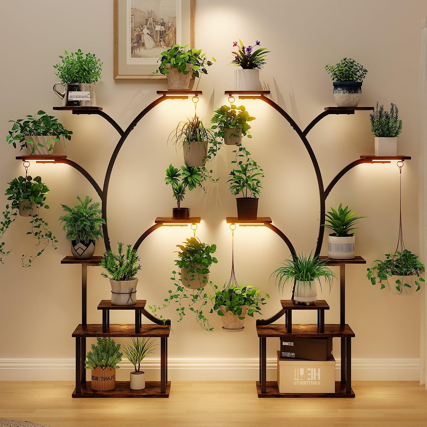 VECELO Plant Stand with Grow Light, 8-Tier Plant Shelf for Multiple Pots , 62" Corner Plant Stand Indoor for Living Room Patio Home Decor
