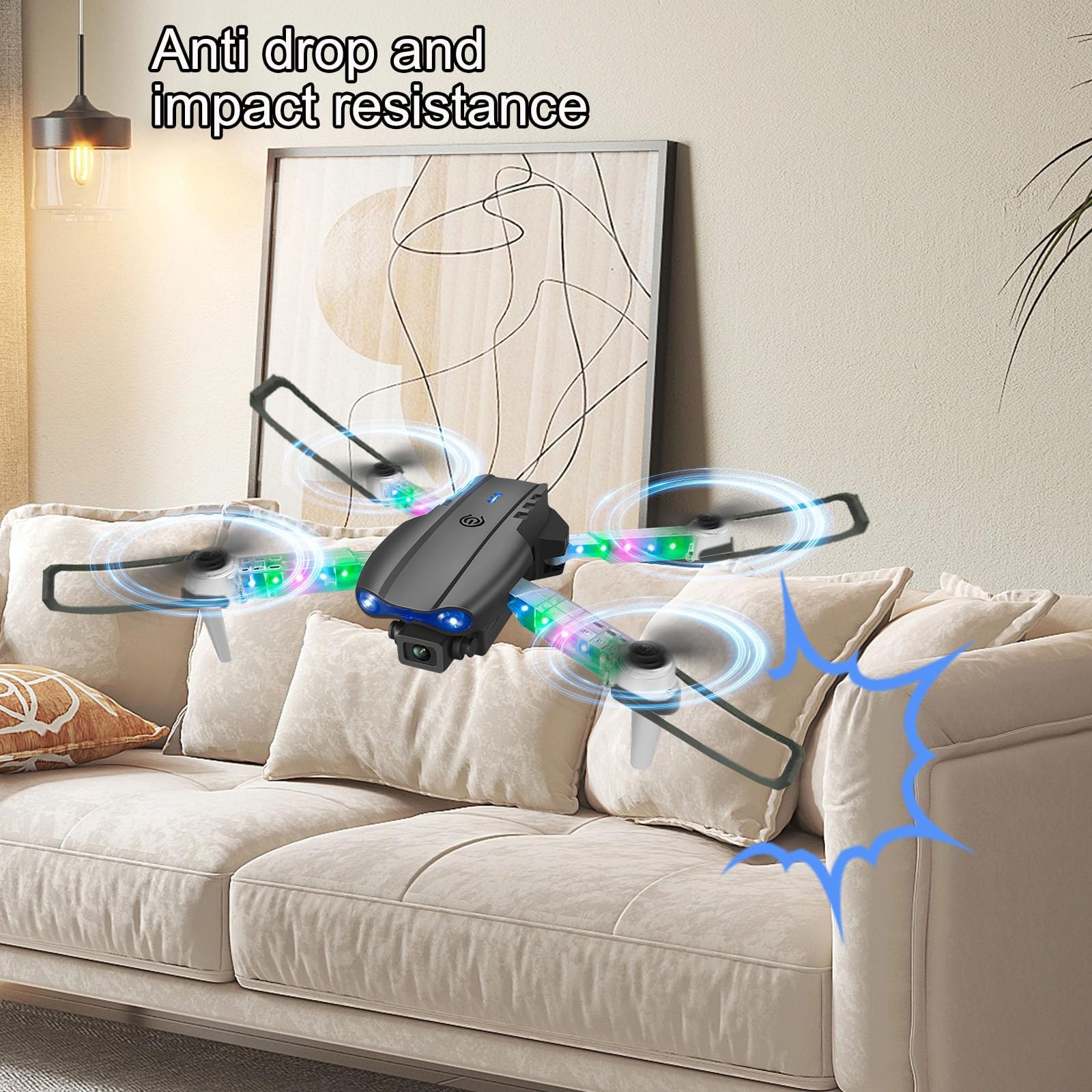 OBEST Drones con Camara 1080P y Luz LED Colores, FPV Plegable RC Drone | Modo sin Cabeza Giro 360° Foto Gesto 2 Batería20 Mins Despegue/aterrizaje un clic, Regalos Navidad Juguetes para Adultos