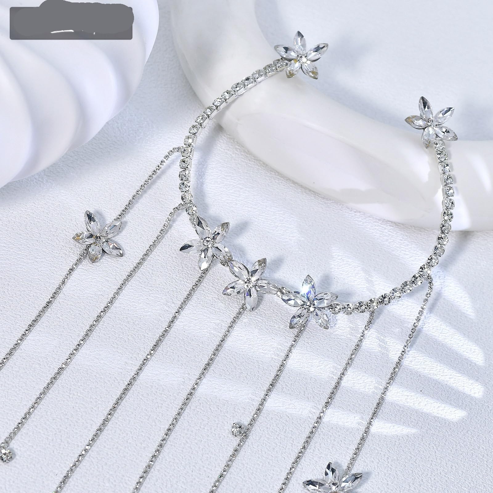 Diadema de Boda Princesa Cristal Largo Borla Flor