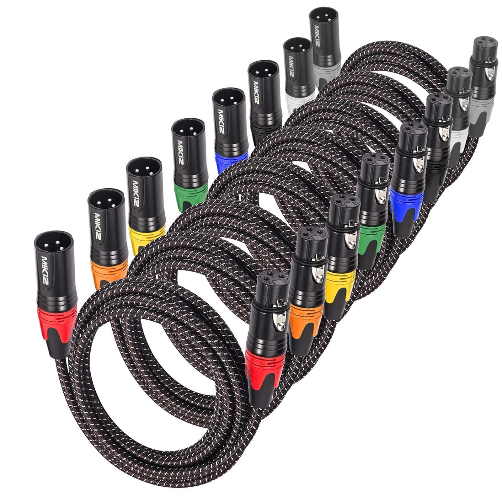 XLR-Mikrofonkabel, 3 m, 8 Packungen, 3-polig, XLR-Stecker auf Buchse | 22 AWG; 8-farbcodiert; ausgewogen; Rauschunterdrückung Premium für Mikrofon, Heimstudio-Aufnahmen, DJ; abgeschirmt