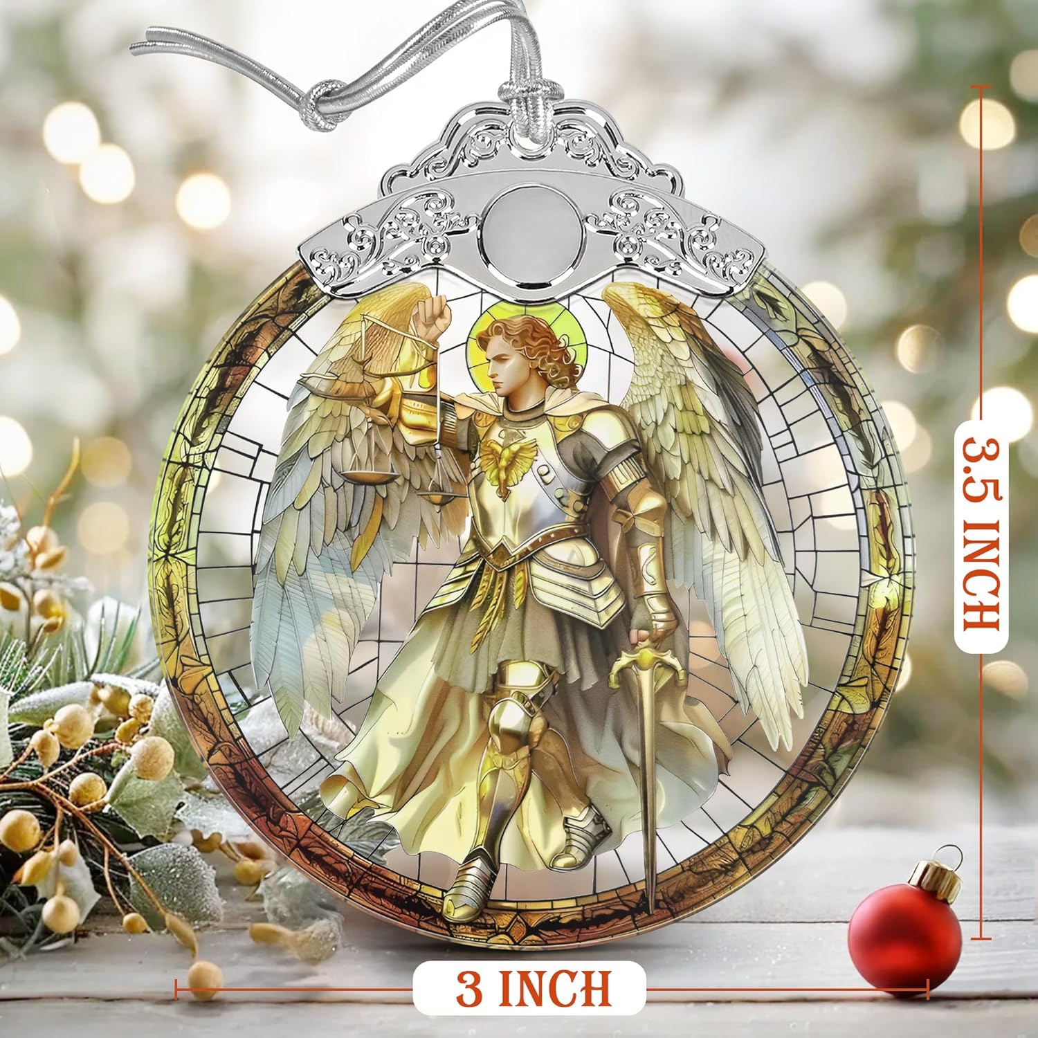 Christmas Ornaments, 3" Stained Glass Christmas Decor, Archangel Michael Ornaments for Christmas Tree, Christmas Tree Decorations, Gifts for Men, Perfect for Holiday Party, Window, Tree, Home Decor - Image 3