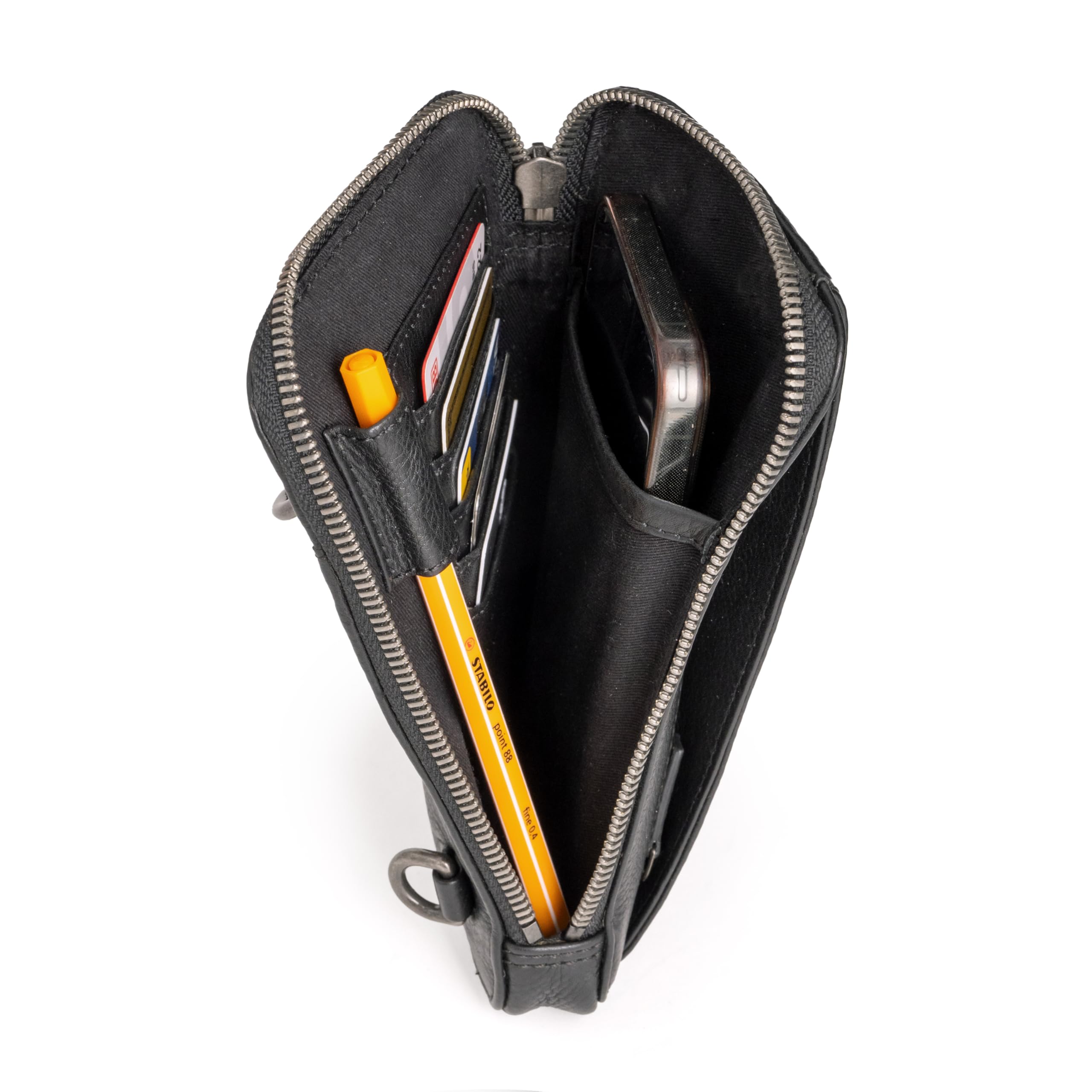 Berliner Bags Premium etui na telefon komórkowy Prague, małe Crossbody ze skóry, torba na ramię z portmonetką, dla kobiet i mężczyzn - czarna