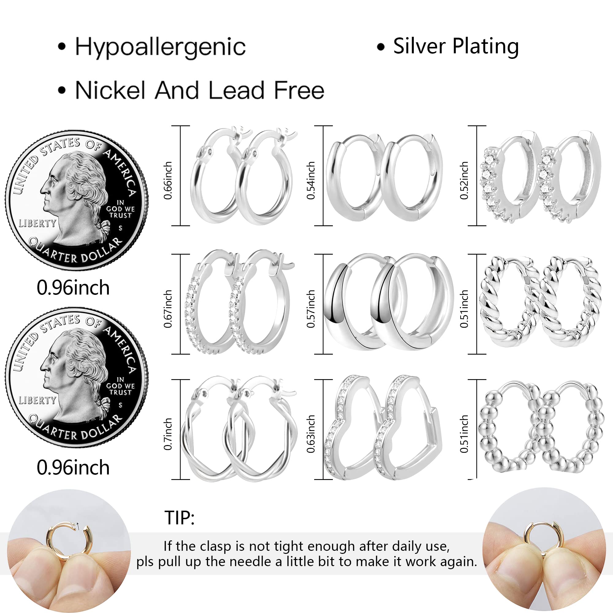 ALEXCRAFT Piccoli Orecchini a Cerchio, Orecchini Per Polsini Auricolari Da Donna, Orecchini a Cerchio Intrecciati Da Donna, Orecchini a Cerchio Spessi Vintage Ipoallergenici In Oro e Argento (9 Paia)