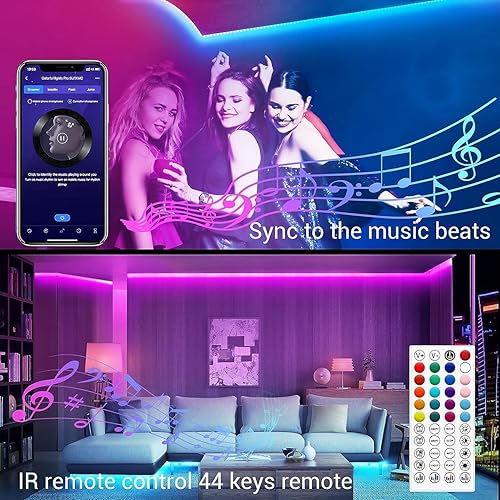 Miniatura 6 de IKERY Tira de luces LED RGB de 100 pies – Aplicación + control remoto, sincronización de música, cambio de color de 16 M, LED RGB 5050, función de