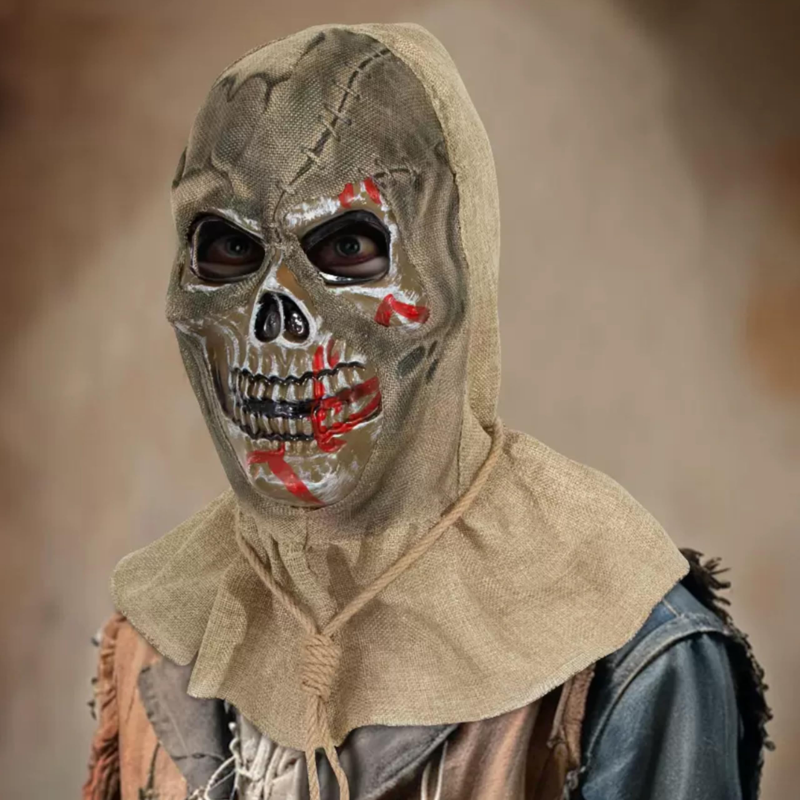 eBoutik, Novelty Halloween Scarecrow Mask Pullover, Blood Sprinkling Skull Masquerad Props Costume - Image 3