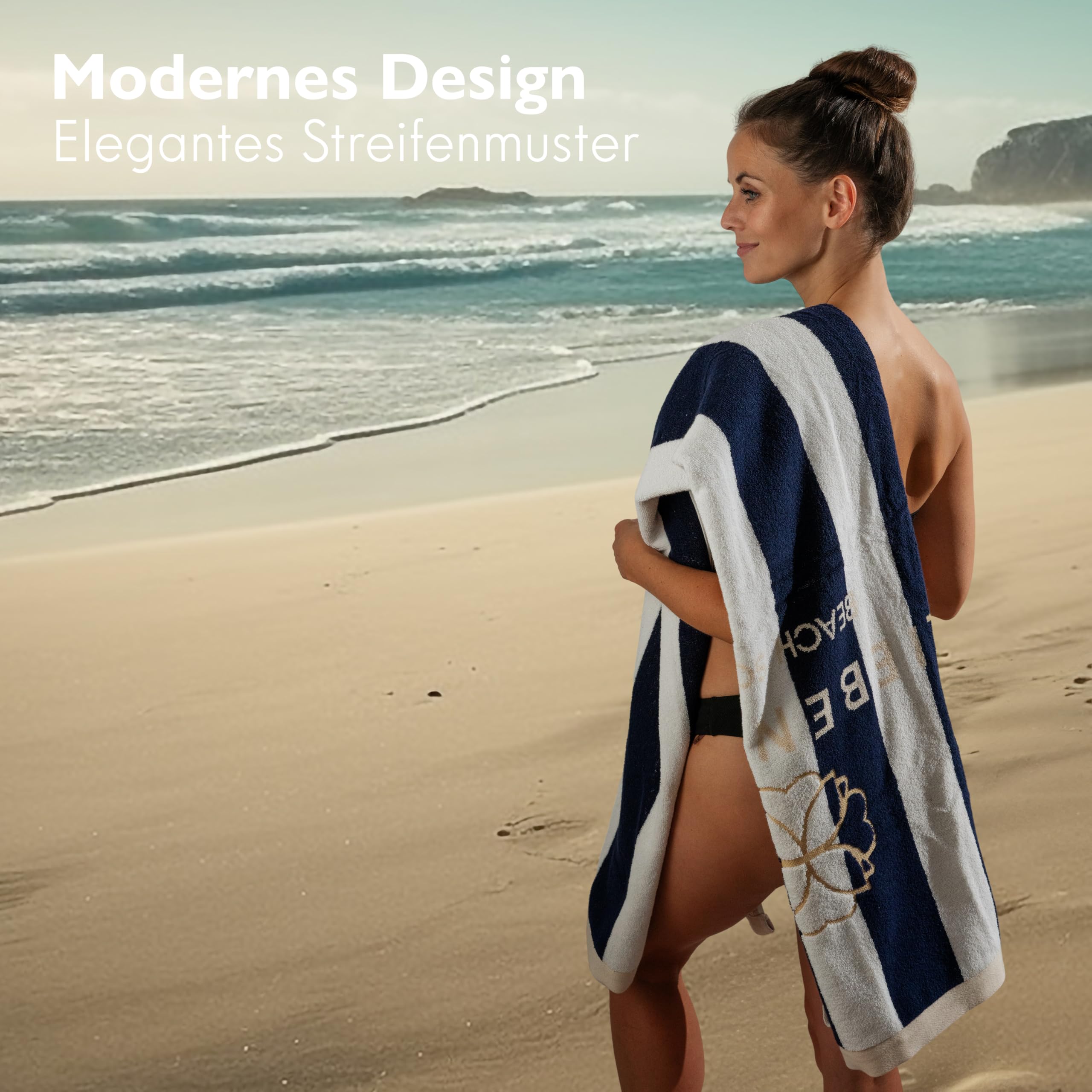 Liebenstein® Premium Strandtuch Beach Society – 100x180 cm – softig weiches Strandhandtuch mit stylischem Muster - aus 100% feinster Baumwolle in Portugal gefertigt