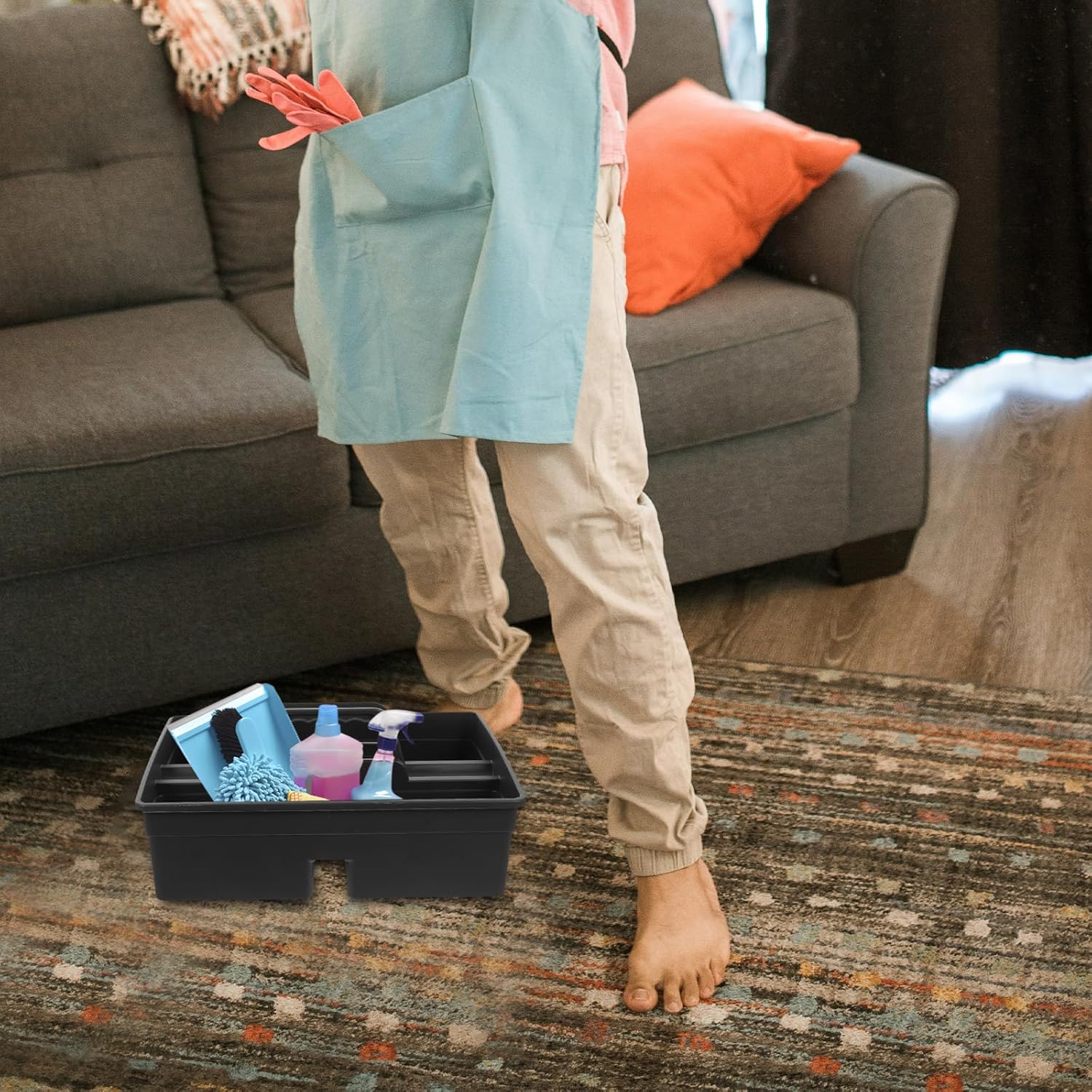 DOITOOL Portable Hand Tool Basket with Molded Handle 3-Compartment Cleaning Tool Organizer Utility Tote for Home and Commercial Use