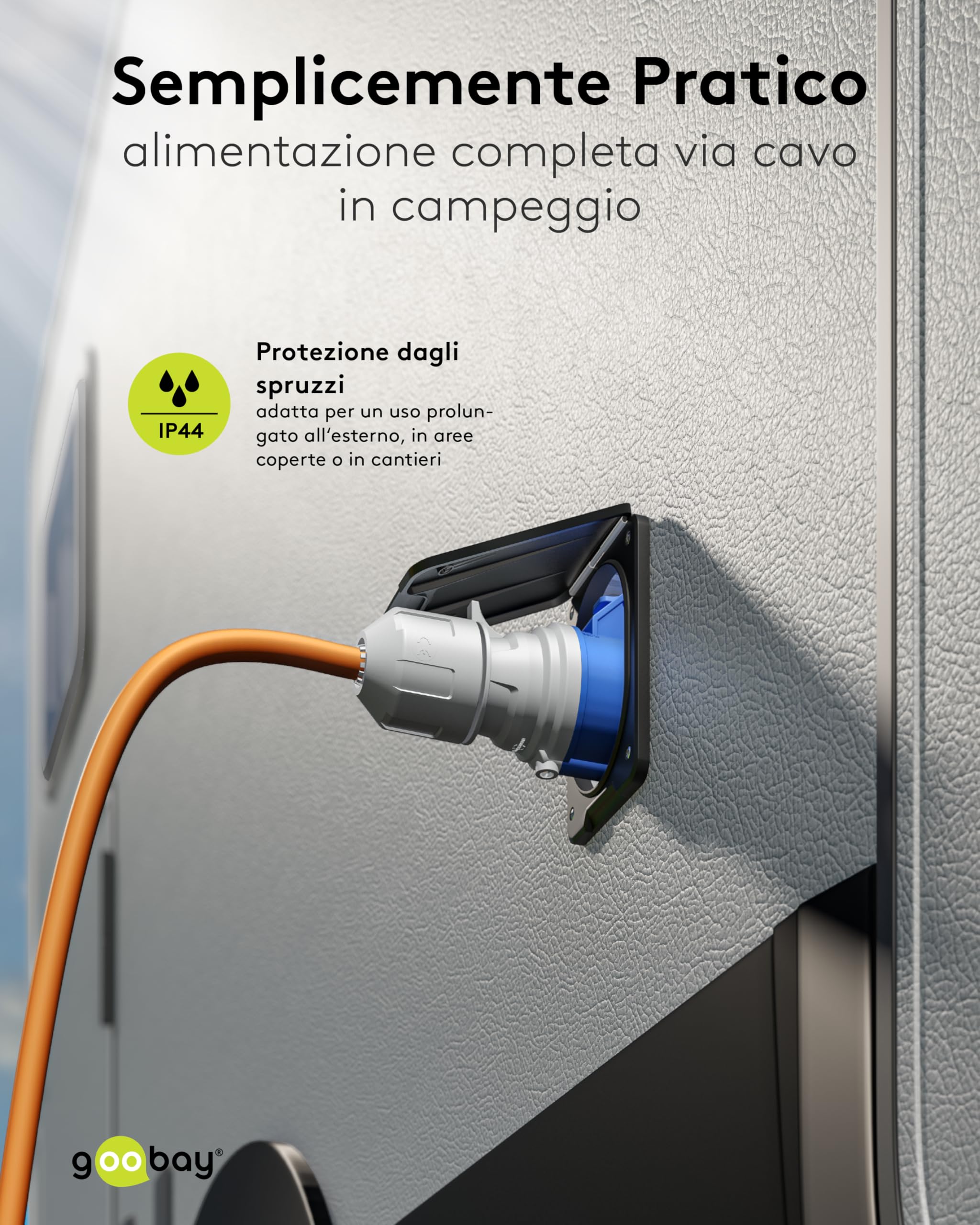 goobay Cavo prolunga CEE per caravan, 10 m, spina CEE a presa CEE, presa CEE con coperchio di chiusura, IP44, cavo da campeggio, camper e caravan, 76229