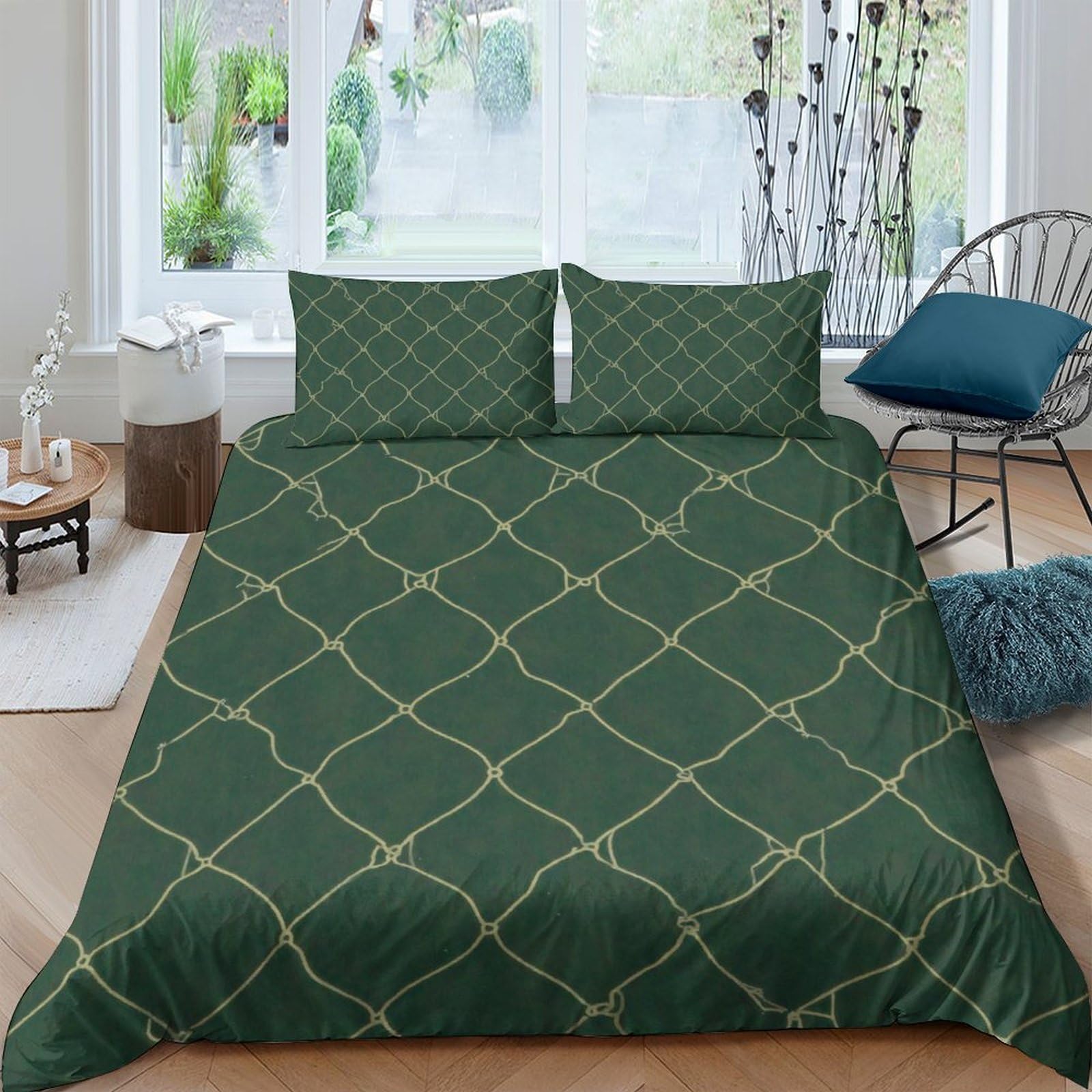 Ctjqhvkz Style-10 3D Printed Green Geometric Fitted Sheet Microfiber Soft Slip-Resistant Lattice Bed Cover For Bedroom Guest Room Decor Single（135X200cm）