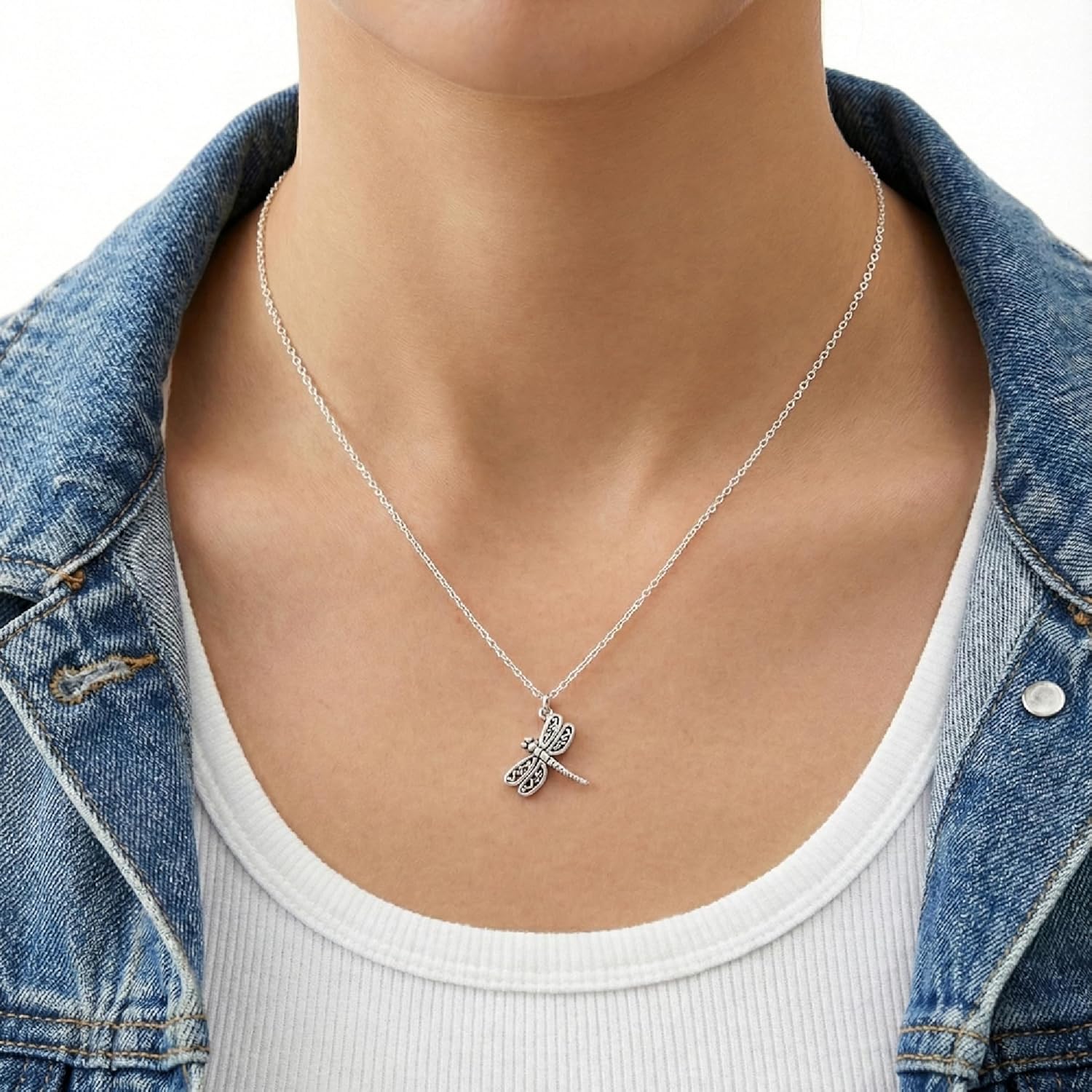 EnCharmed Large Dragonfly 3D Charm Necklace for Women, Sterling Silver Dainty Handmade Necklace, Nature Insect Filigree Pendant, Everyday Minimal Layering Jewelry, 18"