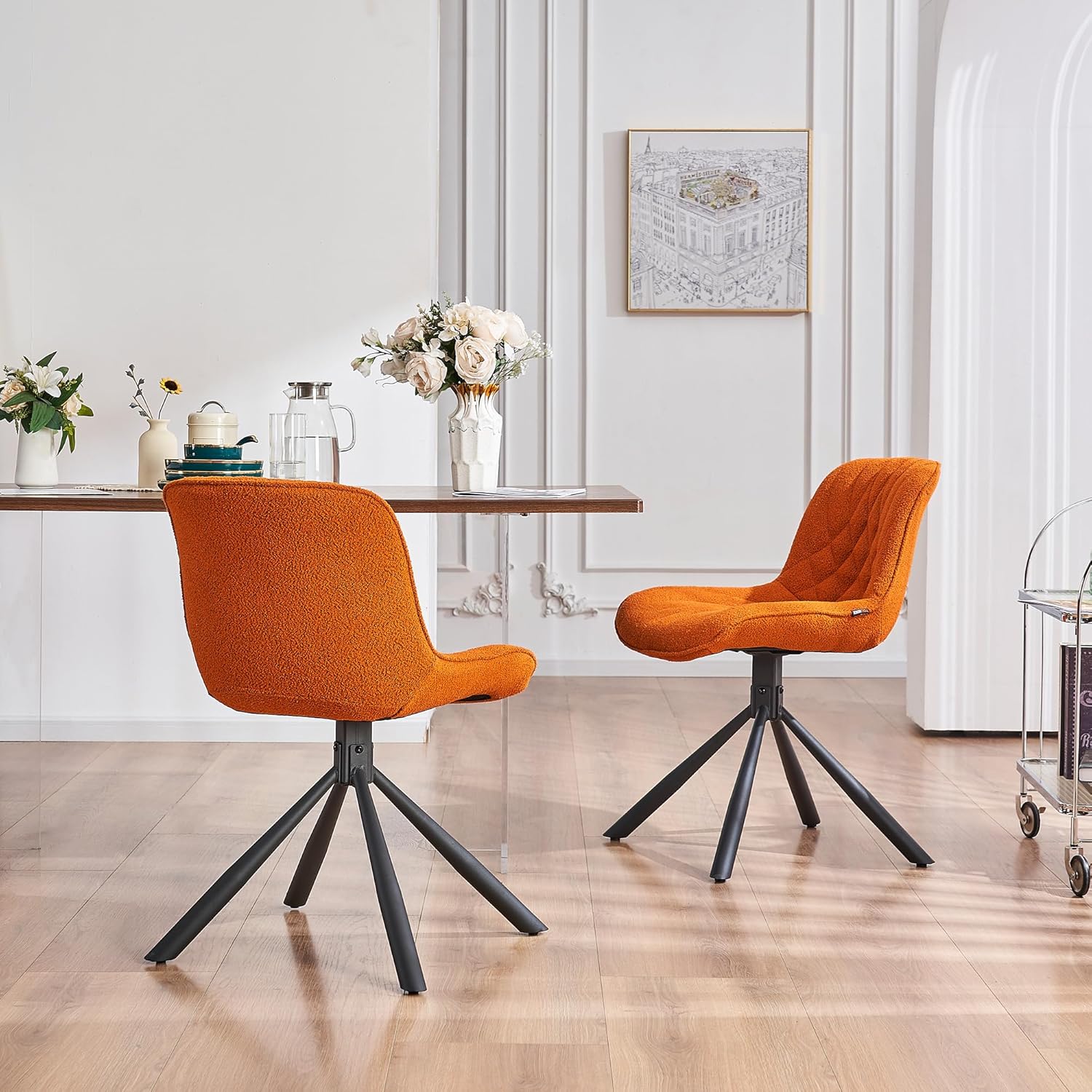 Rowill Modern Dining Chairs Set Of 2 – Upholstered Kitchen Chairs With Metal Legs, Cream Fabric | High Back, Memory Foam, 300 Lb Capacity, Easy Assembly