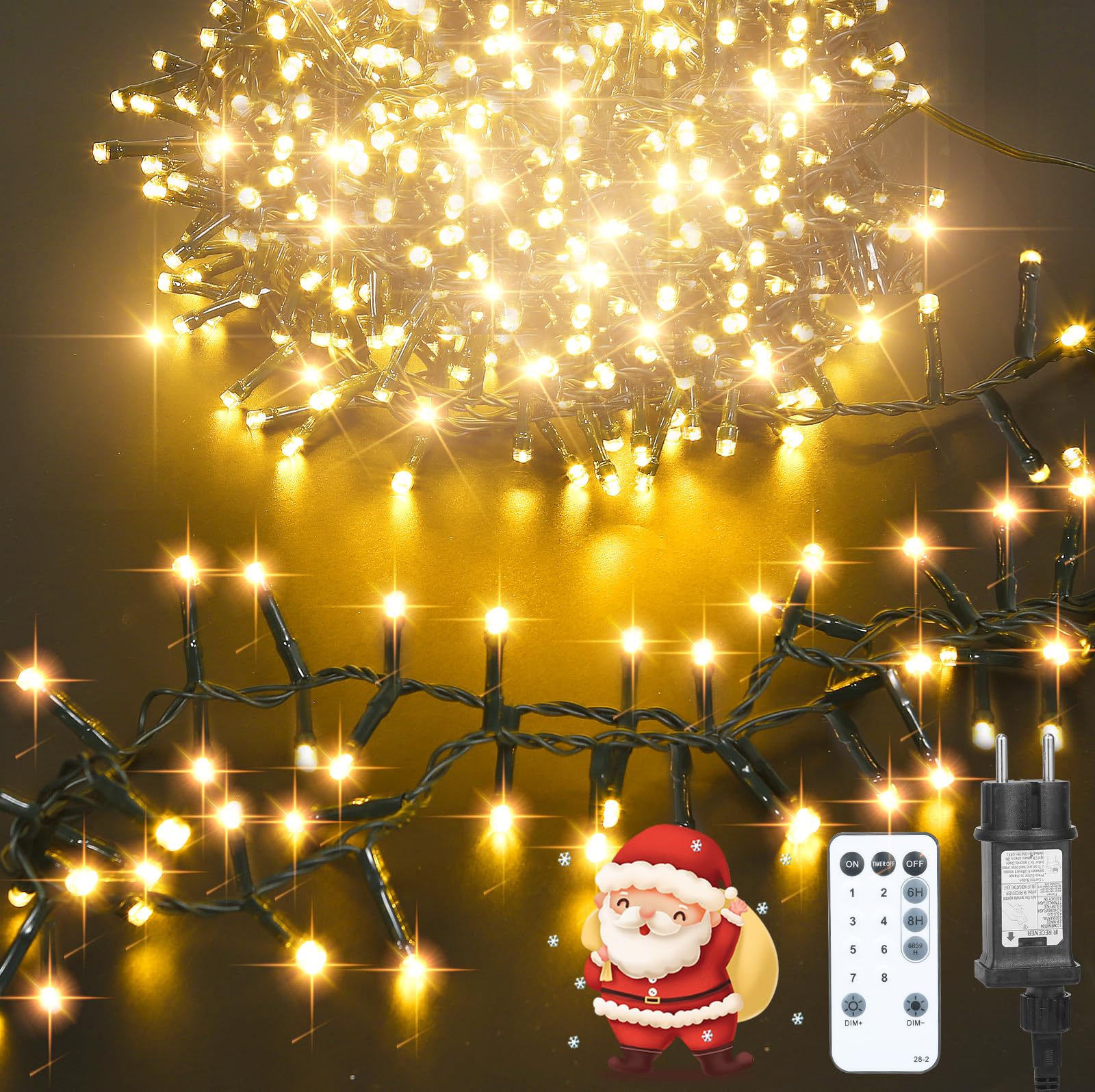 litren Catena Luminosa a Grappolo 500 LEDs 15.5M Luci Albero di Natale Luci Natale Esterno Interno IP65 con Telecomando, Spina, 8 Modalità, Timer Bianco Caldo Catena Luci Albero Natale Decorazioni