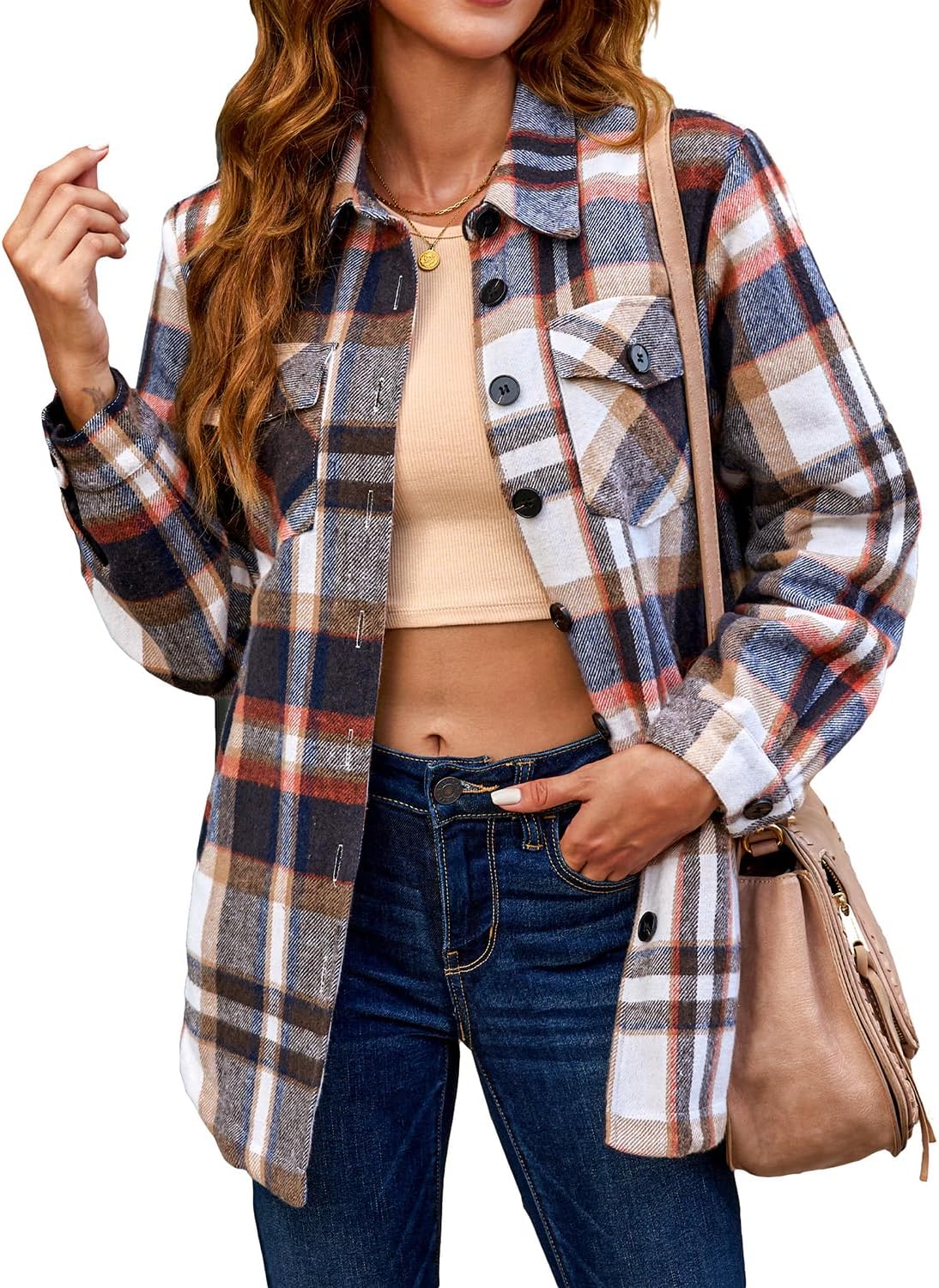 luvamia Plaid Jackets for Women Flannel Quilted Shacket Coats Oversized Button Down Shirts Jacket