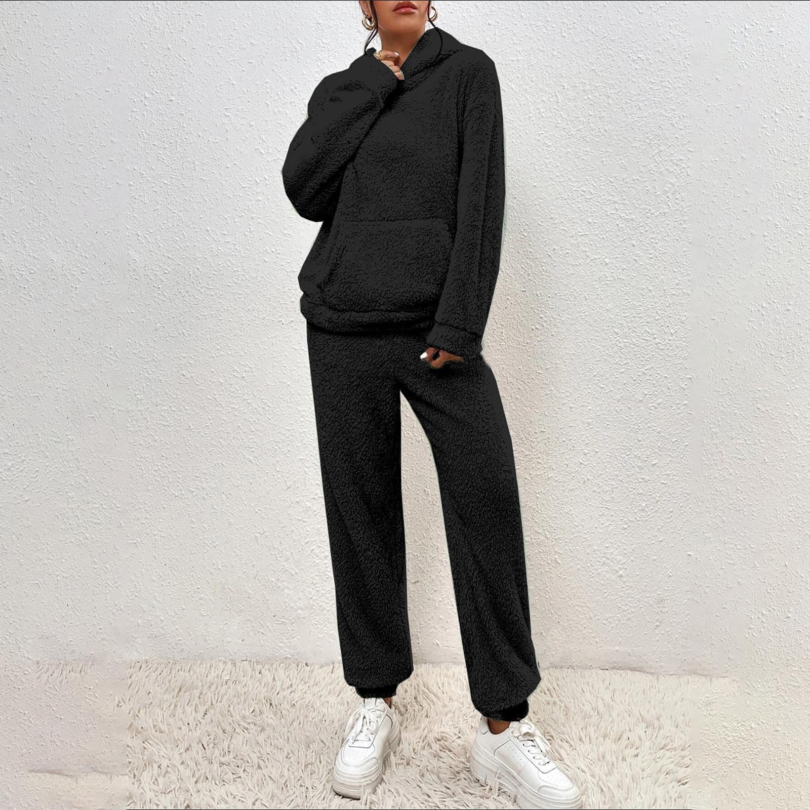 Traje de casa para mujer de 2 piezas, traje de casa de forro polar, pijama largo para mujer, conjunto de chándal de invierno, traje de cuerpo completo, traje de ocio, elegante, pantalón largo
