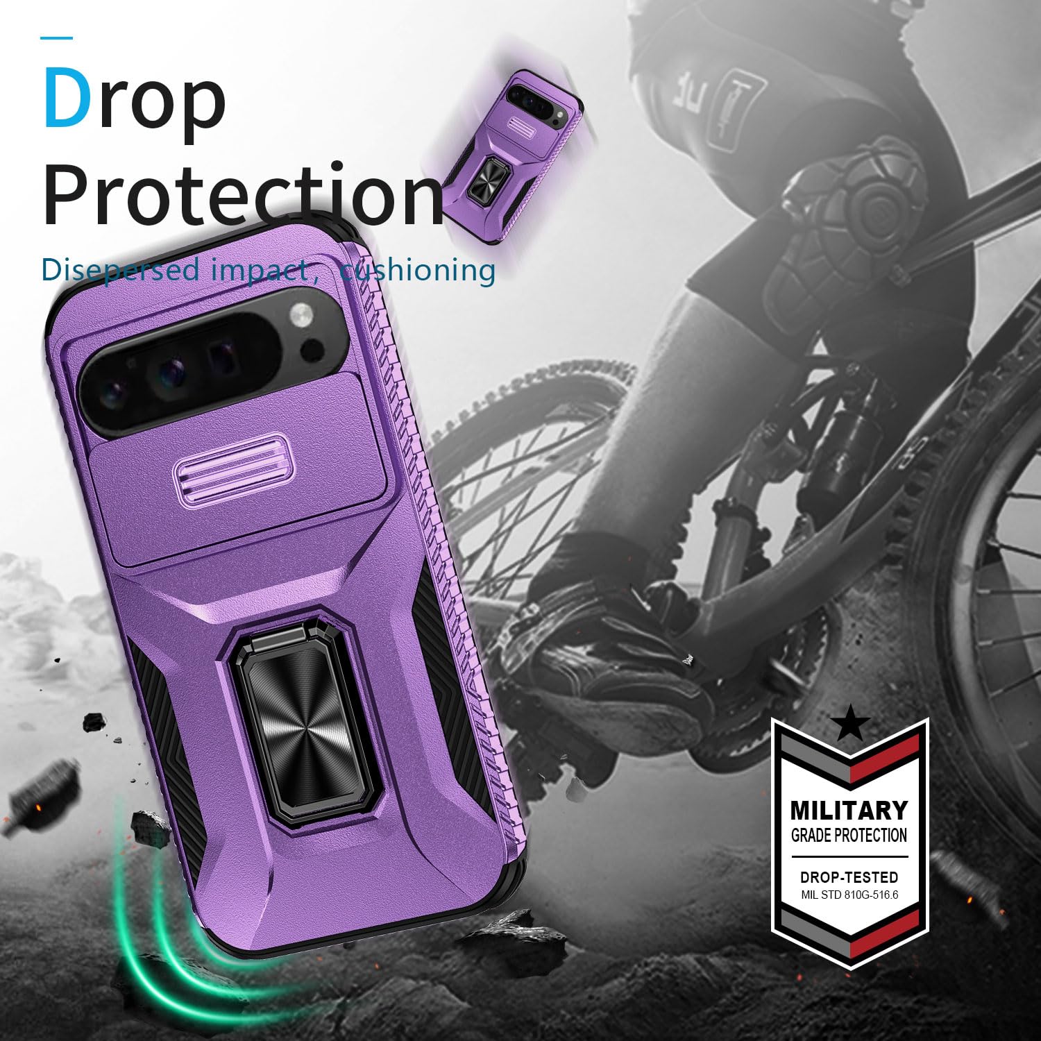 For Google Pixel 9 Pro XL Case With Ring Holder & Kickstand, Shockproof Military-Grade Drop Protection Phone Cover, Wireless Charging Compatible, Alien