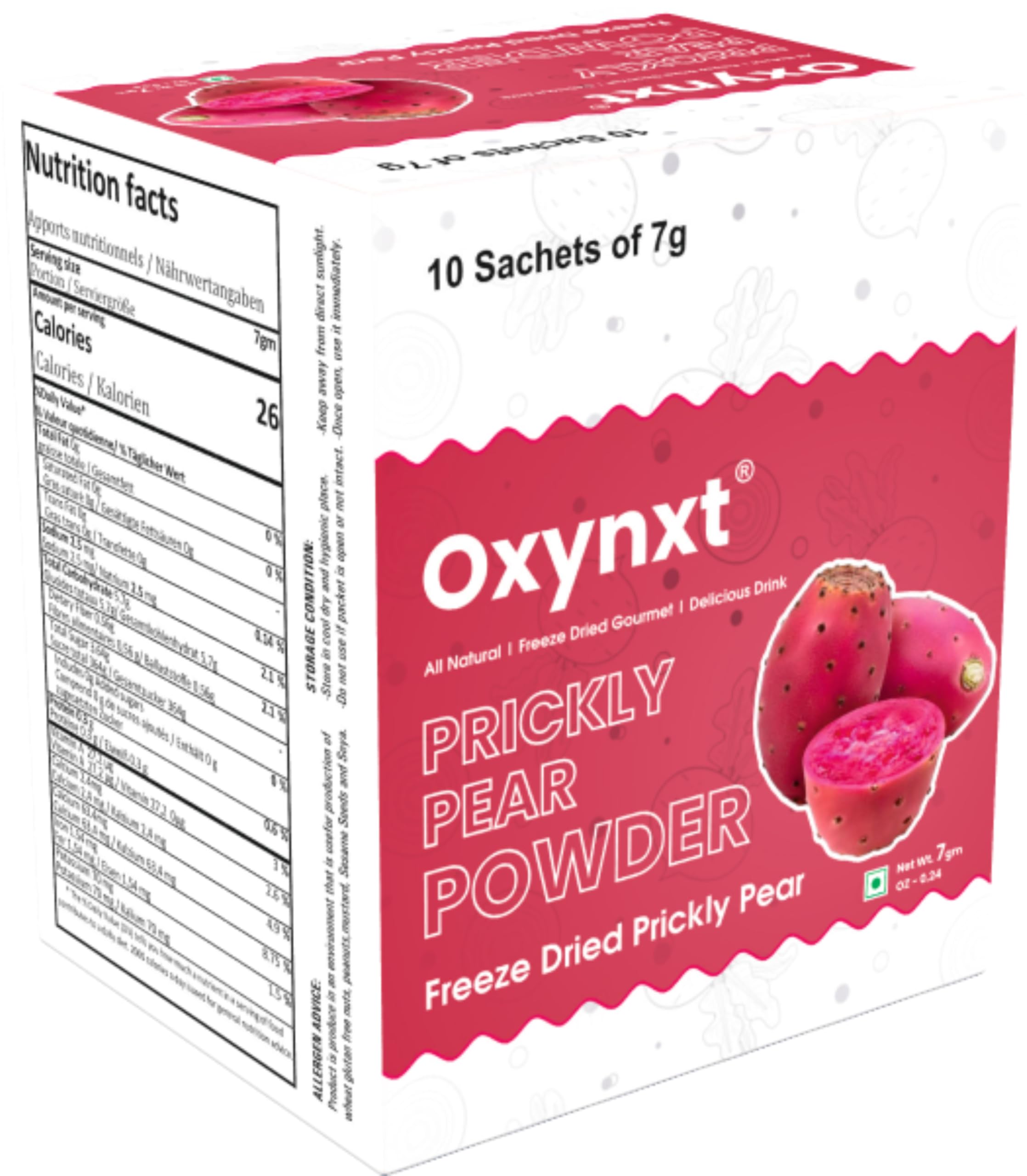 Oxynxt Freeze-dried Prickly Pear Powder Sachets - 10 Count | Natural, Non-GMO, Gluten-Free, Vegan | Supports Energy, Endurance & Health | Pantry Groceries Perfect for Camping & Travelling & Daily Workout | Ready to Mix Convenient Single-Serve Packs (70g)-image-5
