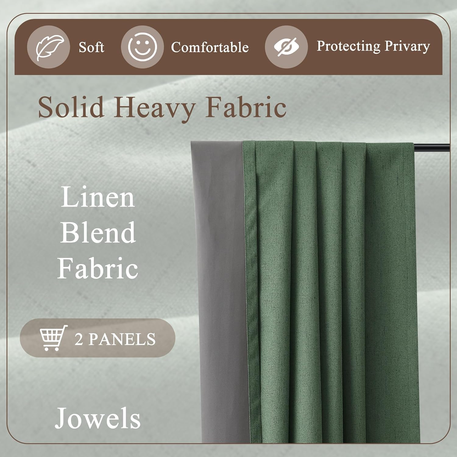 2 PCs Olive Green Linen Blackout Curtains 84 Inch Long for Living Room, Thermal Insulated Pleated Drape with Hooks Back Tab Boho Decor, Olive Forest Loden Full Black Out Curtains for Bedroom