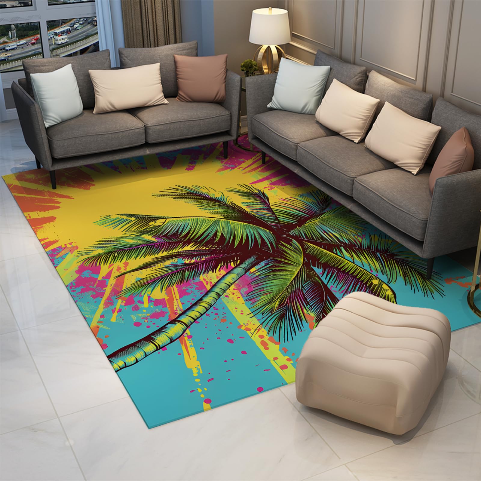 Tapis coloré palmiers tapis de chambre enfant décor d'été moderne