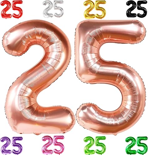 Globos grandes de oro rosa con el número 25 de 40 pulgadas, globos de oro rosa con números 25 para decoraciones de cumpleaños de 25 años para