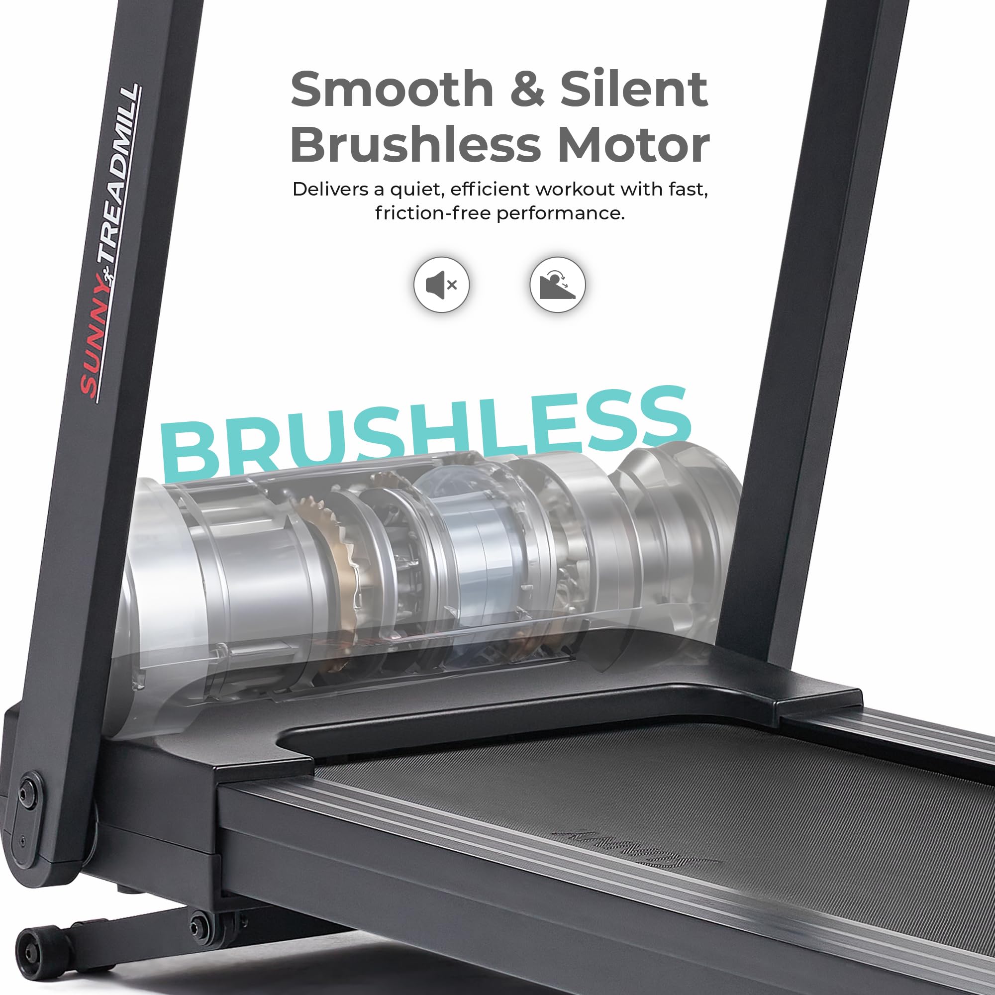 Sunny Health & Fitness Tapis Roulant Pieghevole Interattivo, Inclinazione Automatica, Bluetooth E App SunnyFit, Motore Brushless - 3