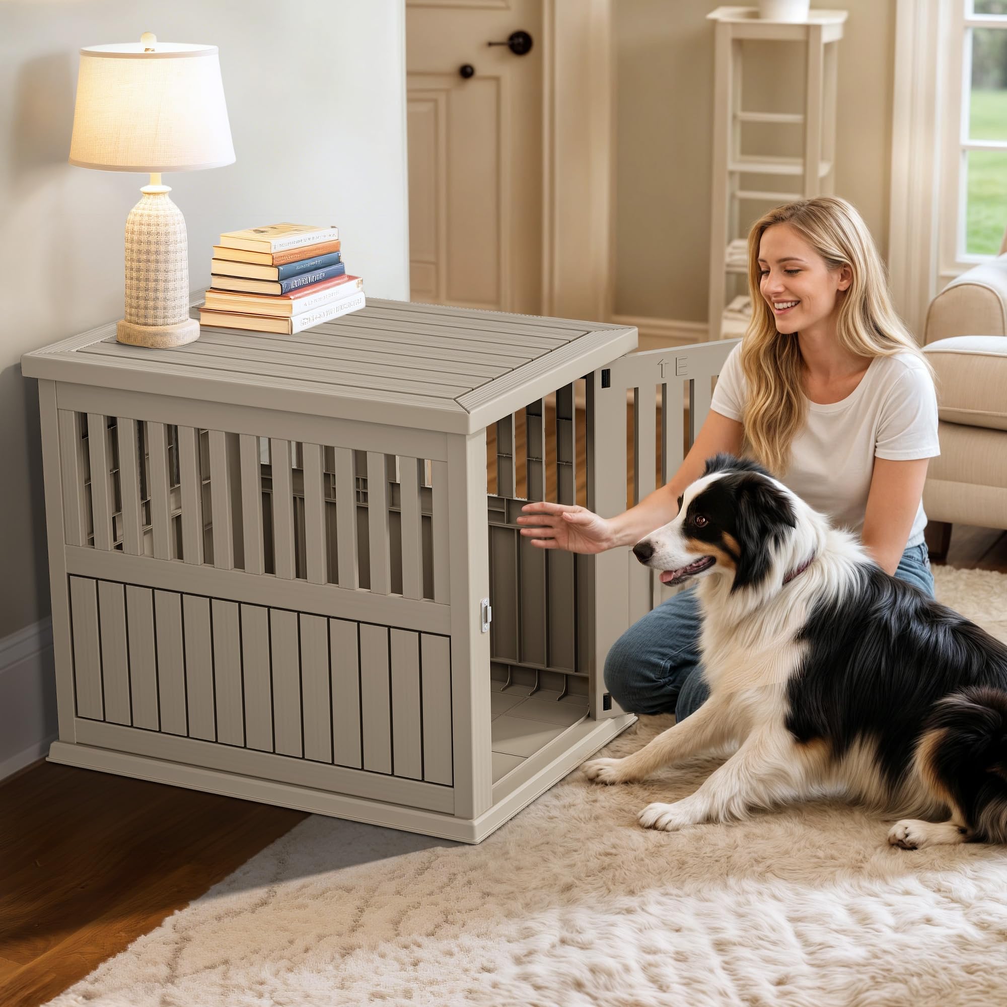 YITAHOME Plastic Dog Crate, Furniture-Style Nightstand & Side Table, Waterproof Indoor Kennel for Small to Medium Dogs, Black - image 2
