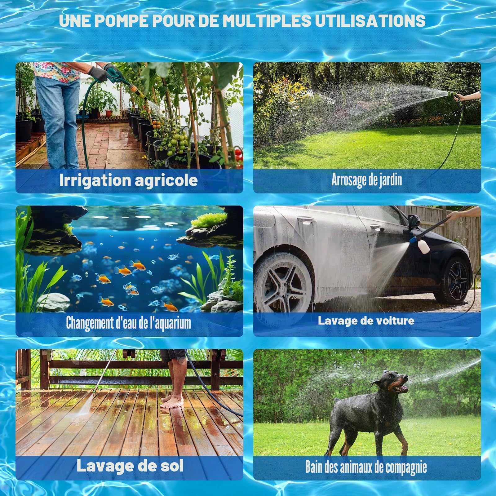 Pompe submersible 635GPH pour batterie Ryobi 18 V, pompe à eau sans fil avec filtre à sédiments, pompe de transfert 100 W, pompe à eaux chargées à haut débit pour piscine, jardin, baignoire